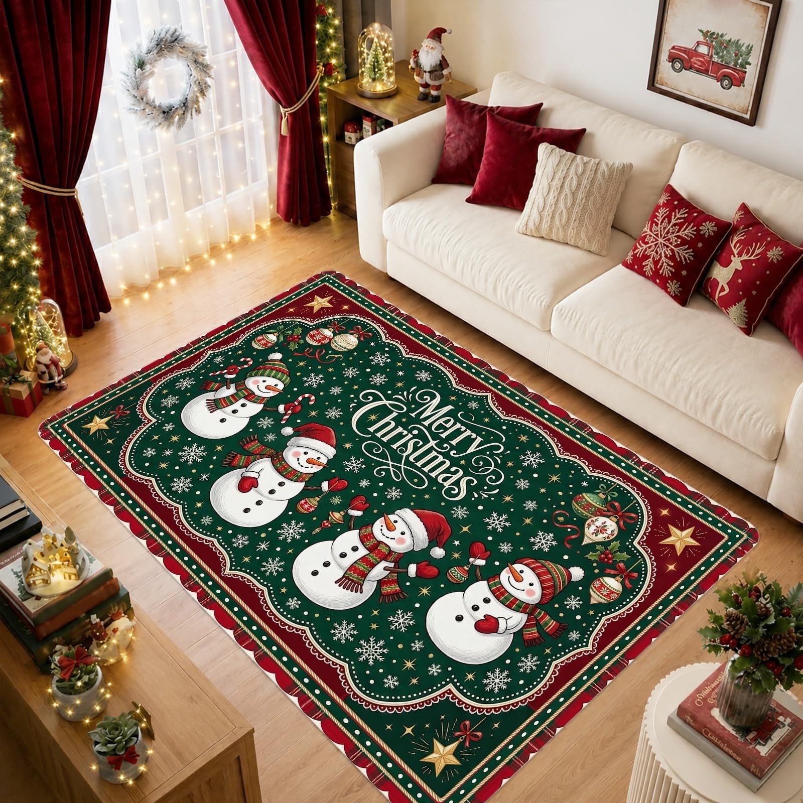 Merry Christmas - Alfombra de área con cita de muñeco de nieve de 5 x 7