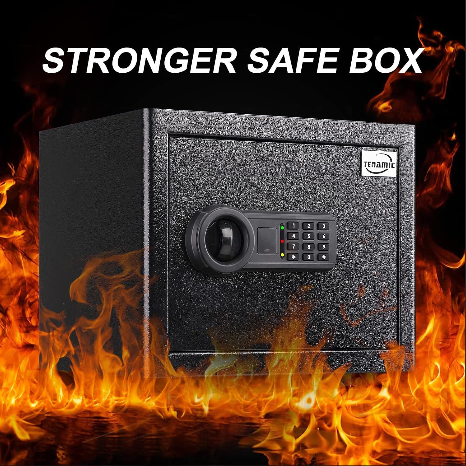 Tenamic Safe Box 1.2 Cuft Fireproof Waterproof Home Safe, Keypad Medium Lock Box Cabinet Safes, Solid Alloy Steel Office Hotel Home Safe, Black - 