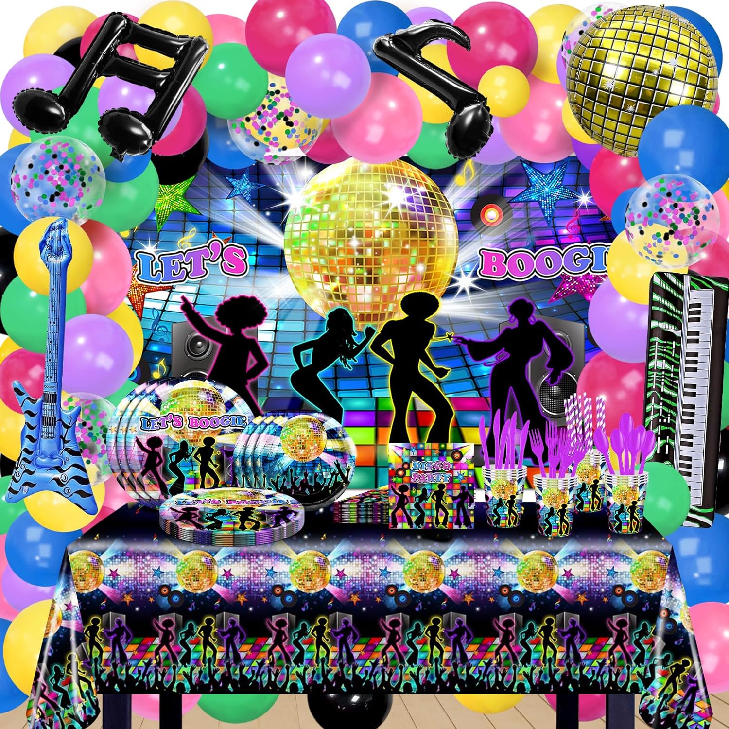 Amazon.com: Lecheme 70s Party Decorations 280 PCS 1970s Disco Party ...