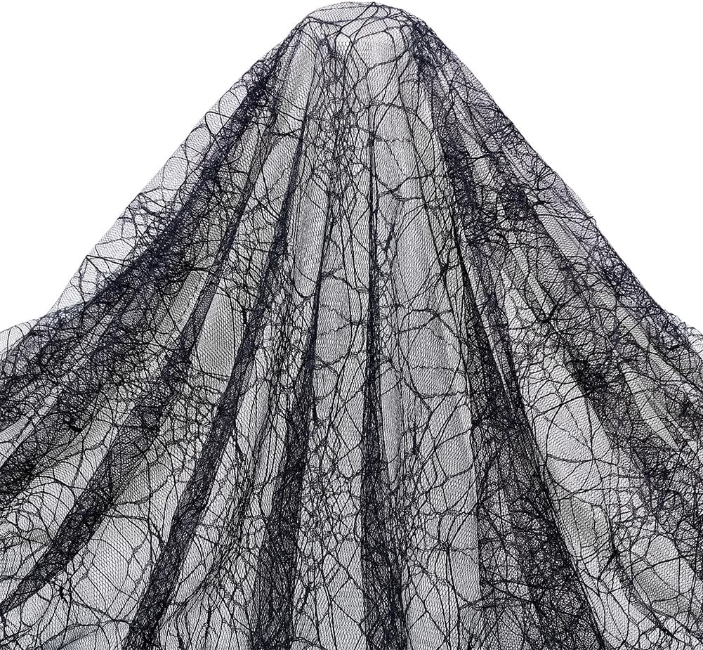 PH PandaHall 70x62 Inch Spider Web Lace Fabric, Black Lace Web Embroidered Sewing Fabrics Tablecloth Fabrics Lace for DIY Dress Party Overlay Wedding Headwear Curtain Home Halloween Decor