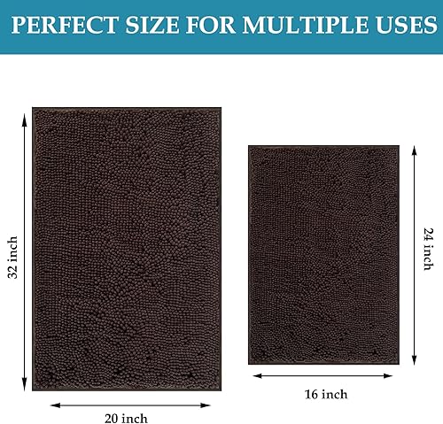 Miniatura 10 de Juego de 2 alfombras de baño de felpilla suave, antideslizantes, absorbentes, peludas, alfombras de ducha para baño, alfombras de baño grises,