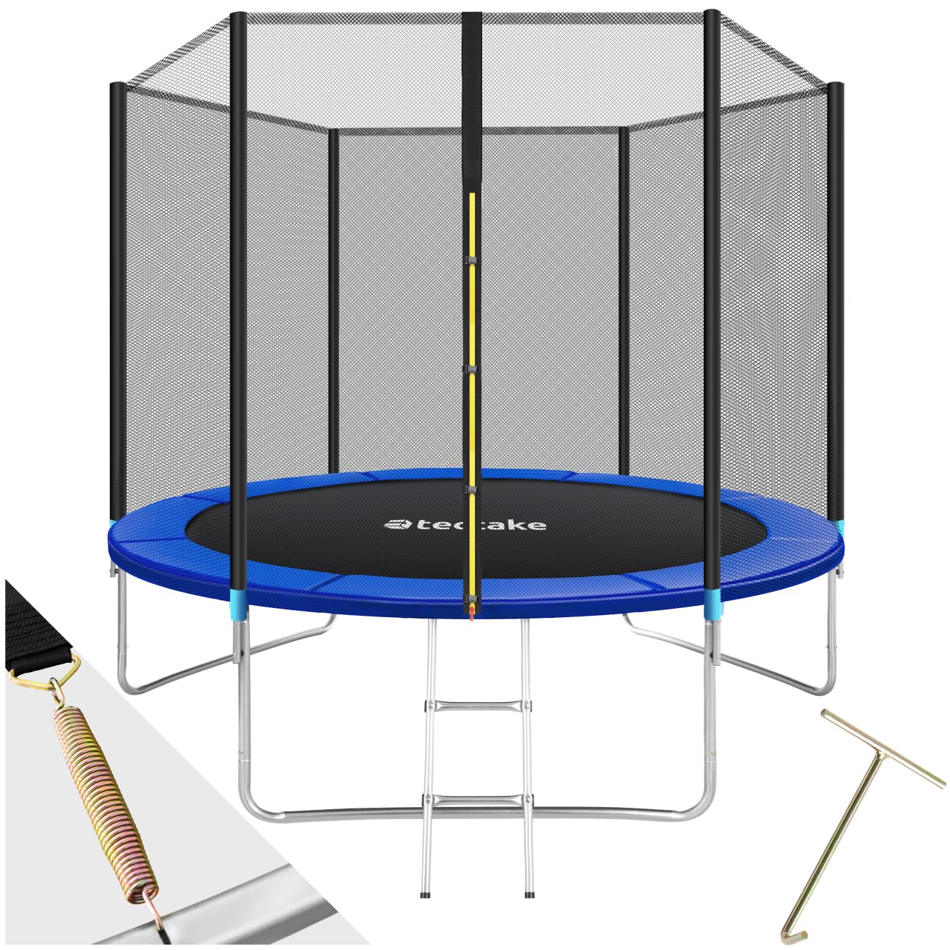 tectake® Trampoline, Trampoline de Jardin, Ø 244/305/366/396/427/457 cm, Certifié GS, Équipement de Fitness pour Entraînement d'endurance, Filet de sécurité pour Enfants, Échelle, Bordure rembourrée