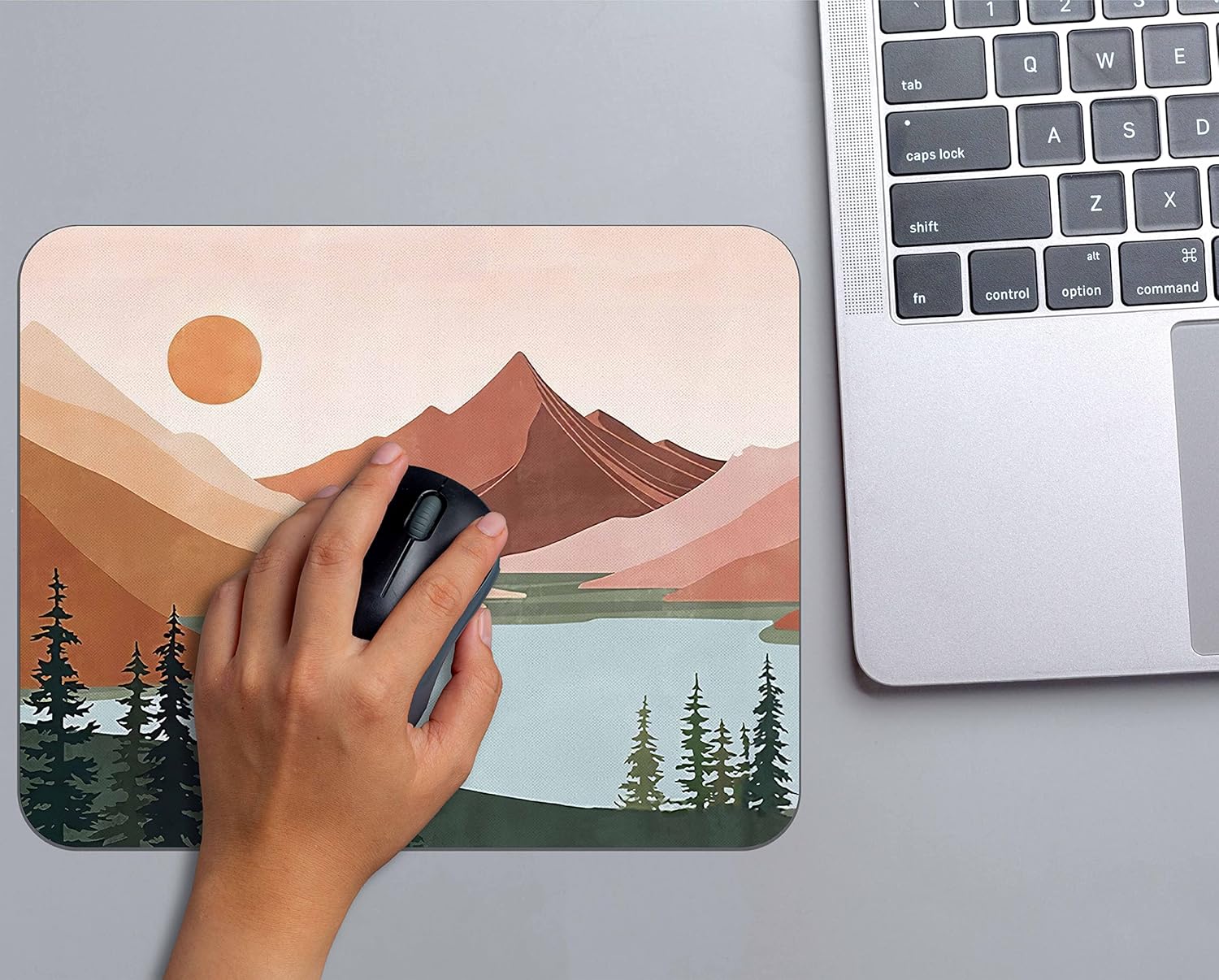 OFlich Abstract Boho Sun Mountain Forest Lake Nature Landscape Mousepad 9.5×7.9 Inch Non-Slip Rubber Base Square Mouse Pads for Computers Laptop Office Home Dorm Desk Decor,Boho Gifts for Women Girls - Image 4