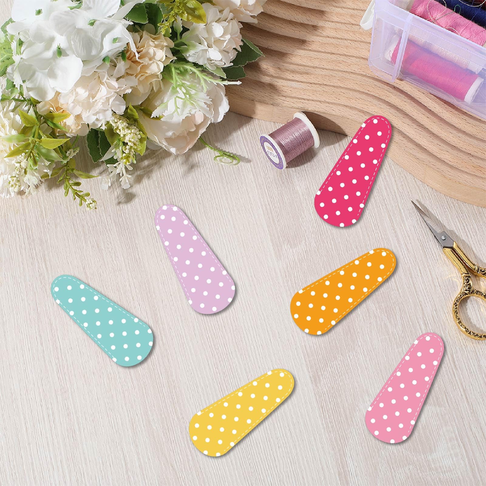 CREATCABIN 6Pcs PU Leather Scissor Sheaths Scissors Protective Covers Polka Dot Sewing Sheath Scissor Tip Covers Portable Collect Bags for Eyebrow Trimming Beauty Tool Protection Cover Bags 2.5x6.5cm - Image 3