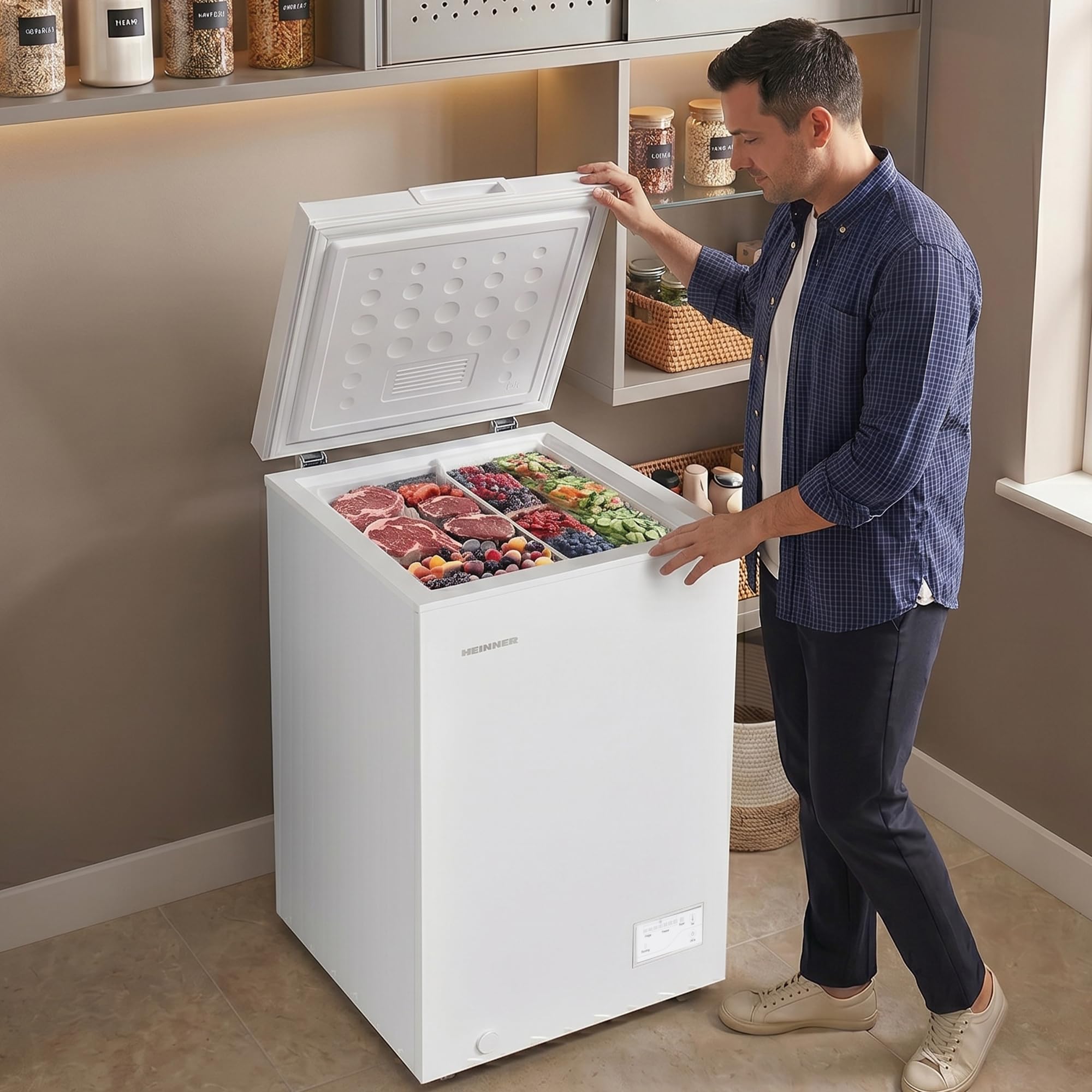 HCF-HM100CE++ Tisch Gefrierschrank 100 L, leiser Betrieb, Energieklasse E, flexible linke/rechte Tür, Weiß, energiesparend, kompakt – Inklusive 5‑Jahres‑Garantie