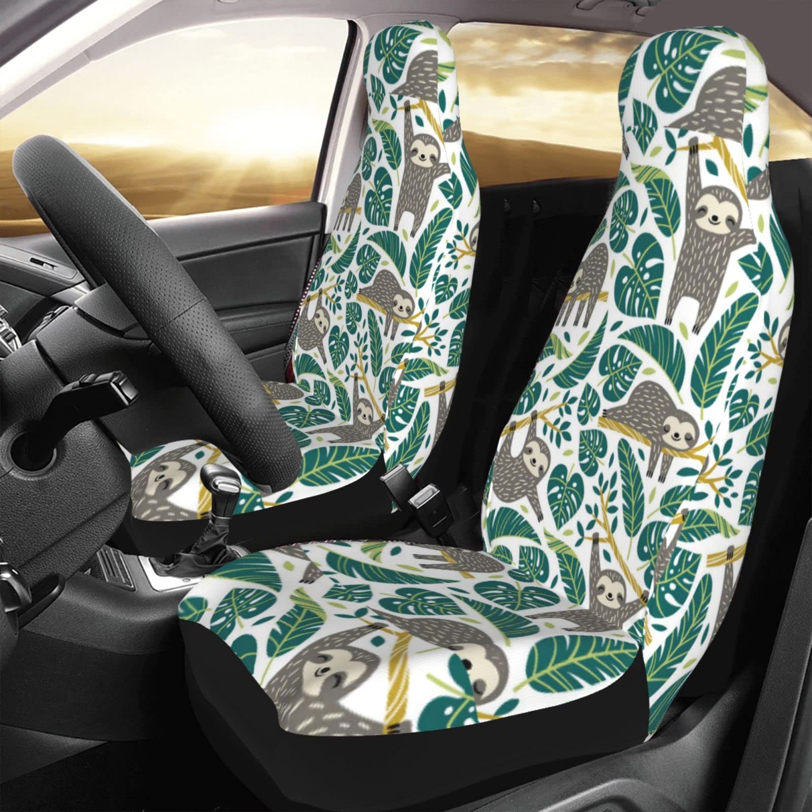 BAFAFA Autositzbezüge-Set, mit Faultier-Aufdruck, universal, für Vordersitze, Autozubehör, passend für Auto, SUV, Limousine, LKW, 2 Stück