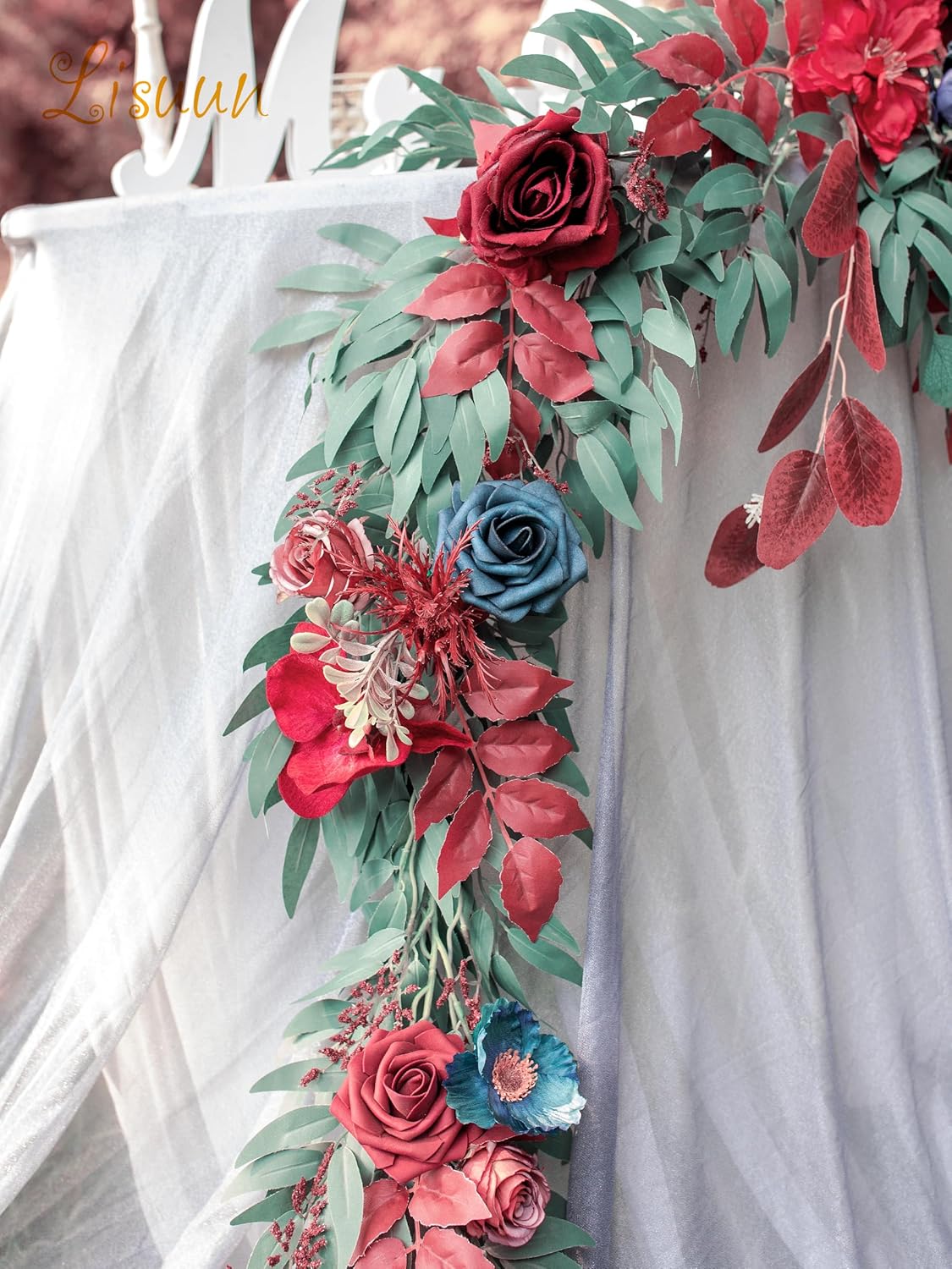 Lisuun 9FT Wedding Arch Flower Garland, Handmade Wedding Table Decorations,Head Table Floral Decor for Noble and Charming Wedding Ceremony