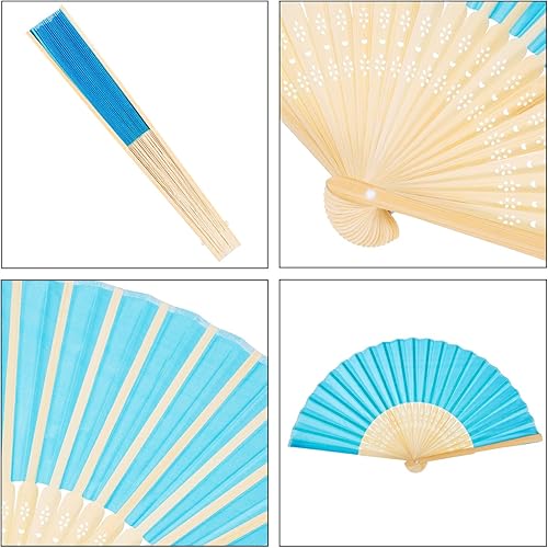 Miniatura 2 de Bememo Abanicos de mano plegables de bambú de seda para regalo de boda de iglesia, regalos de fiesta, decoración de bricolaje (multicolor, paquete