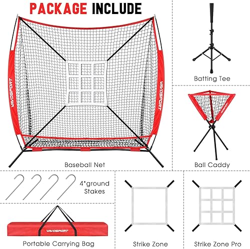 Miniatura 2 de Red de softbol y béisbol de 7 x 7 pies, sistema de recolección de pelotas grandes con zona de ataque, camiseta, cesta, equipo de entrenamiento