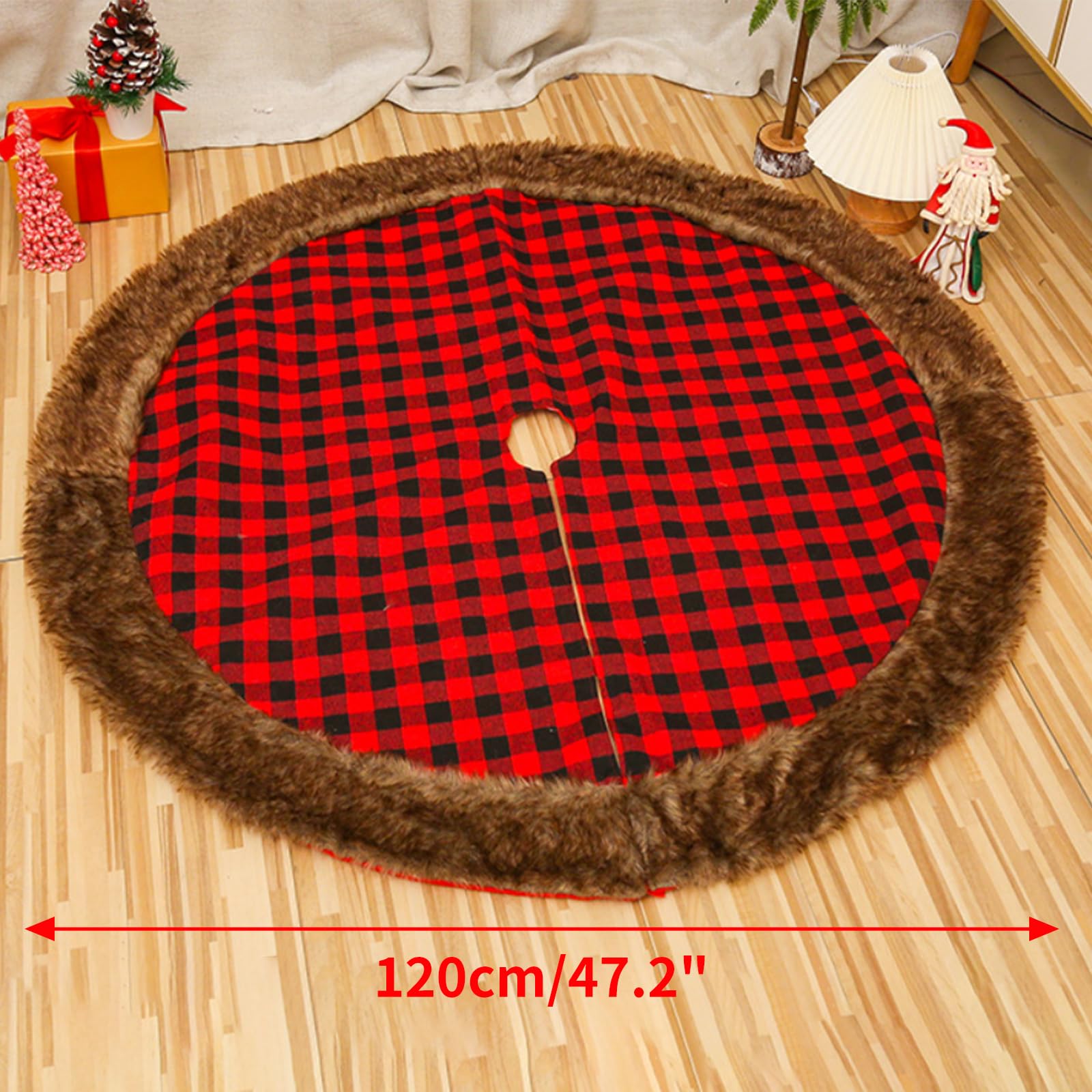 Gonna per albero di Natale, 122 cm, motivo scozzese di bufalo rosso e nero, con tela, decorazione per albero di Natale, include tappetino per albero di Natale, Capodanno, ornamento per albero
