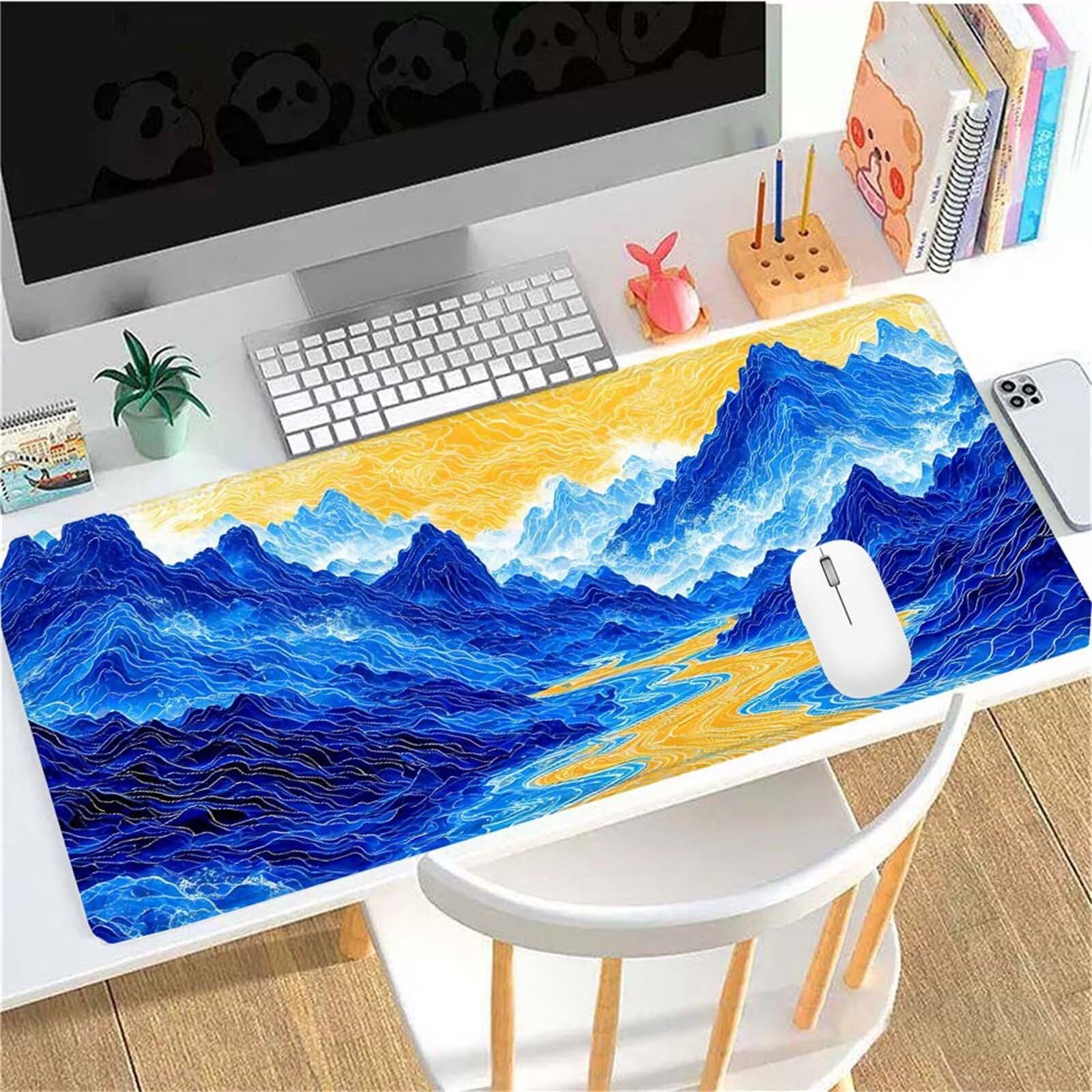 Alfombrilla Ratón Azul Montaña Alfombrilla Ratón XXL 1400x600x3mm Mouse Pad Resiste Salpicaduras, Extendida de Gran Tamaño con Bordes Cosidos, Mejora la Precisión y la Velocidad, Antideslizante y-291