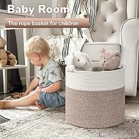 Vista 2 de Goodpick Cesta de lavandería tejida, cesta de cuerda de algodón de 15 x 14.2 pulgadas para mantas, cestas de almacenamiento de mantas suaves