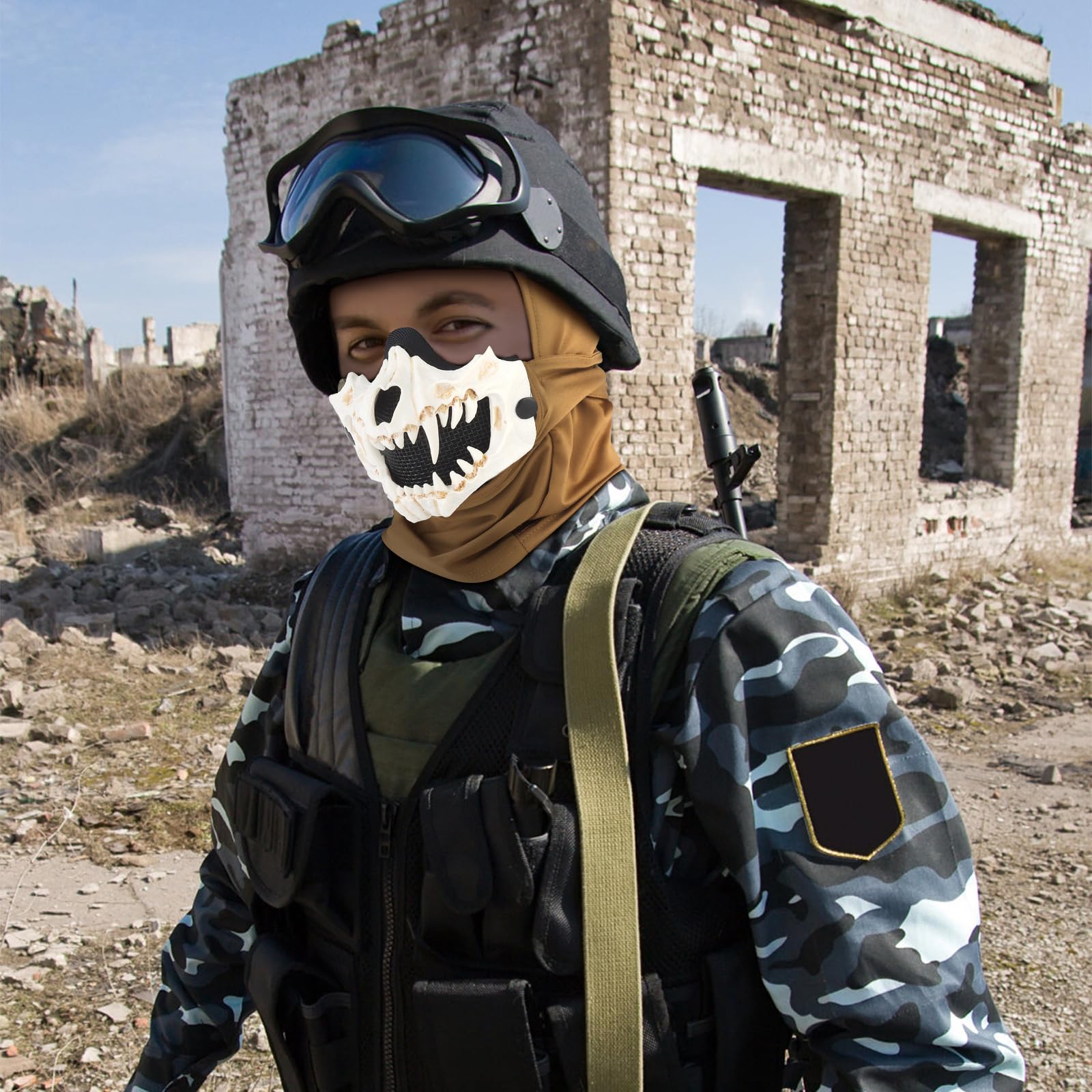 Yzpacc Airsoft Half Face Skull Masks Tactical Balaclava Full Face Mask Tactical Face Protection Mesh Mask for Halloween Paintball CS Hunting Outdoor Sports Airsoft Skiing Protection for Men and Women