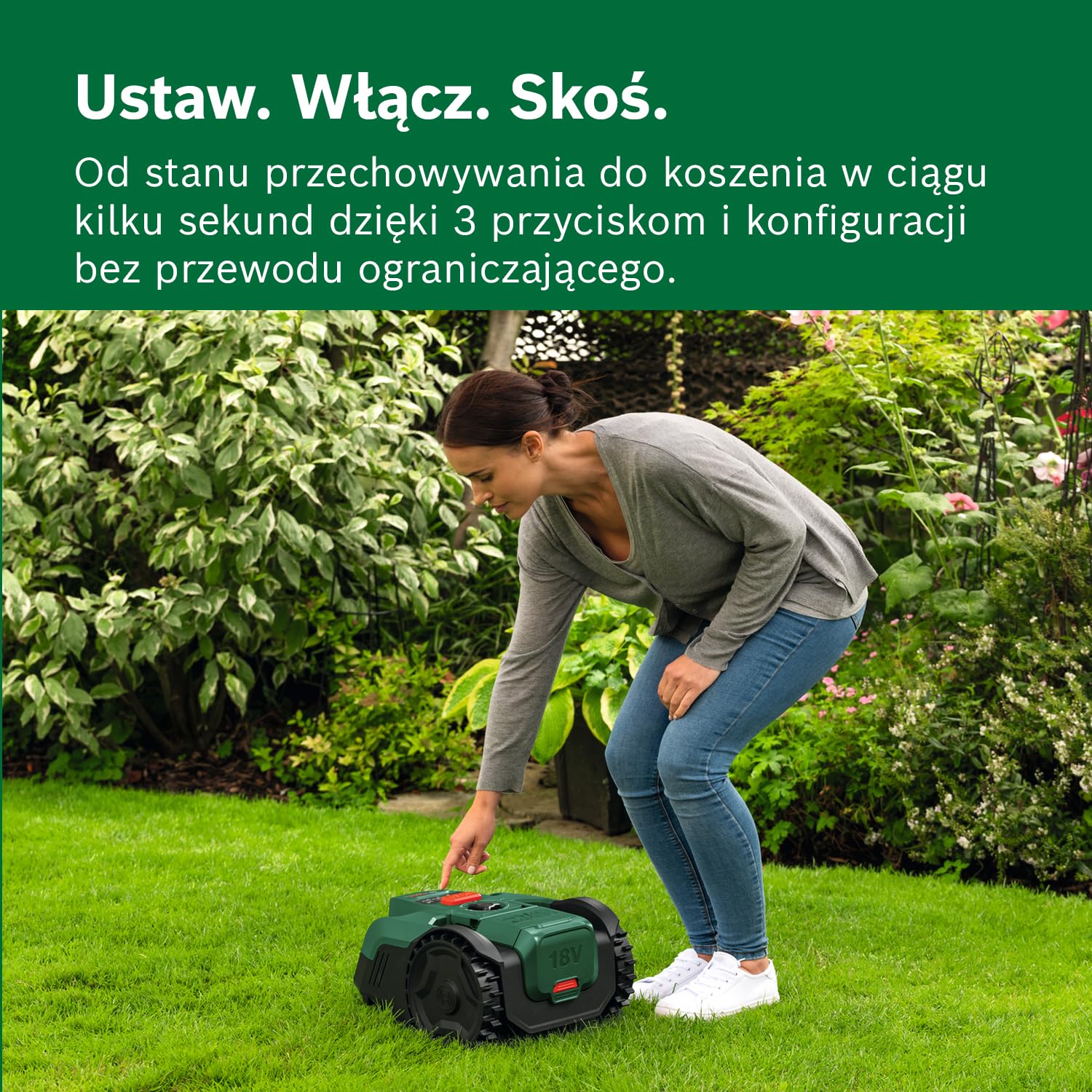 Bosch Akumulatorowy robot koszący VISIMOW18V-100 (do trawników o powierzchni do 100 m², szerokość cięcia: 16 cm, wysokość cięcia: 20 – 60 mm, zapasowe noże, akumulator i ładowarka) | do trawników do 100 m², szerokość cięcia: 16 cm, godz. cięcia: 20-60 mm,