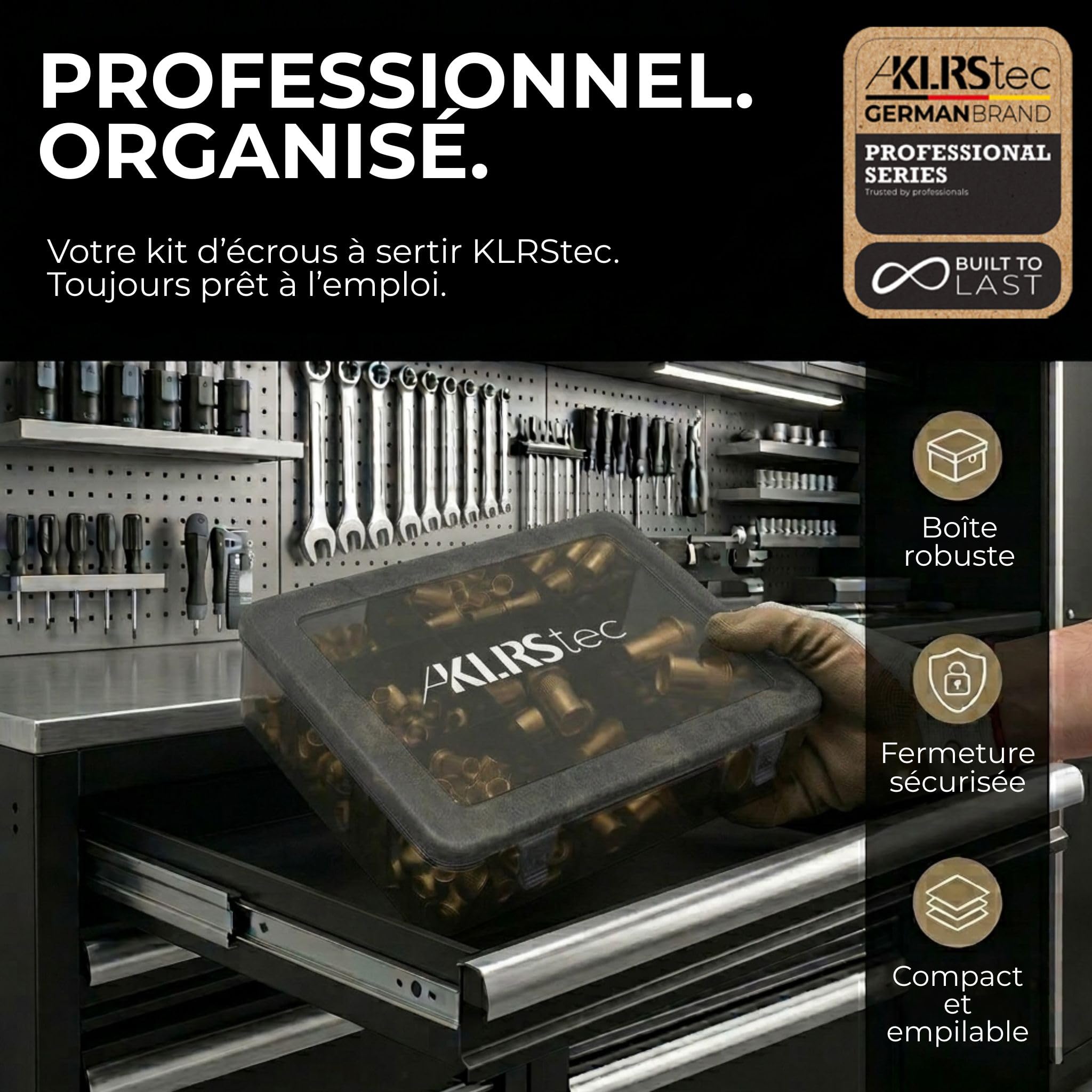 KLRStec Professional Kit Écrous à Sertir [300 pcs] Assortiment Écrous Rivets en Acier Galvanisé – Inserts Filetés M3-M12 pour Métallerie, Automobile, Industrie – Compatible Pince à Sertir