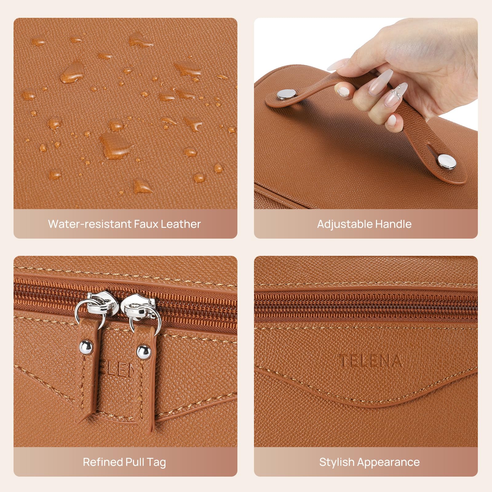 Telena Large Vegan Leather Makeup Bag and Travel Toiletry Organizer
