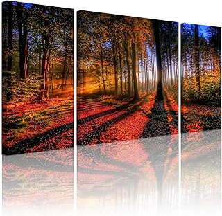 Sdmikeflax 3 Pieces Fall Sunny Forest Canvas Wall Art Large Size 48" x 24" Print Picture Sunset Tree Nature Landscape Home...