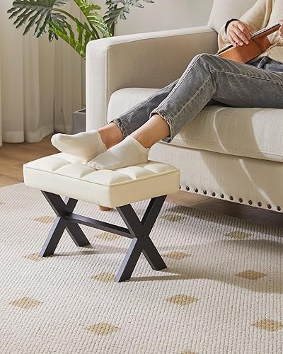 Miniatura 4 de IBUYKE Small 12" H Footrest Stool, Square PU Foot Stool with Metal X-Leg, Multi-Use as Small Side Table, Step Stool for Living Room, Bedroom