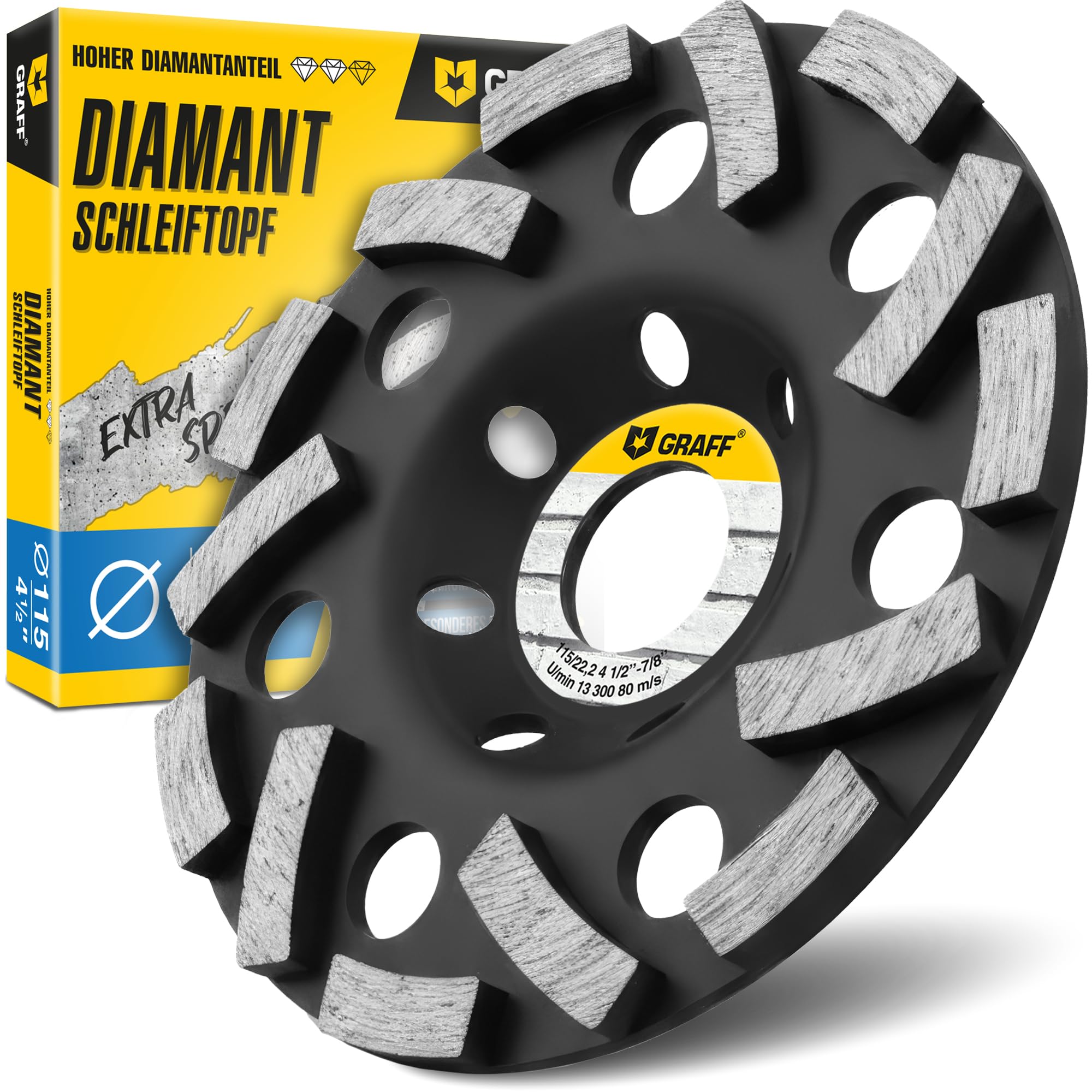 GRAFF Disque Diamant 115 - Meule Poncage Surfacage Béton, Pierre, Granit, Maçonnerie - Meules Boisseaux Diamanté Extra Speed