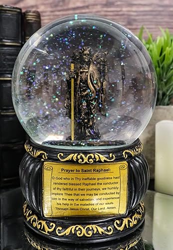 Miniatura 2 de Ebros Gift Guardian Santo Arcángel San Rafael Ángel de Sanación con purpurina con placa de oración, base de arte de desplazamiento dorado de 5.25