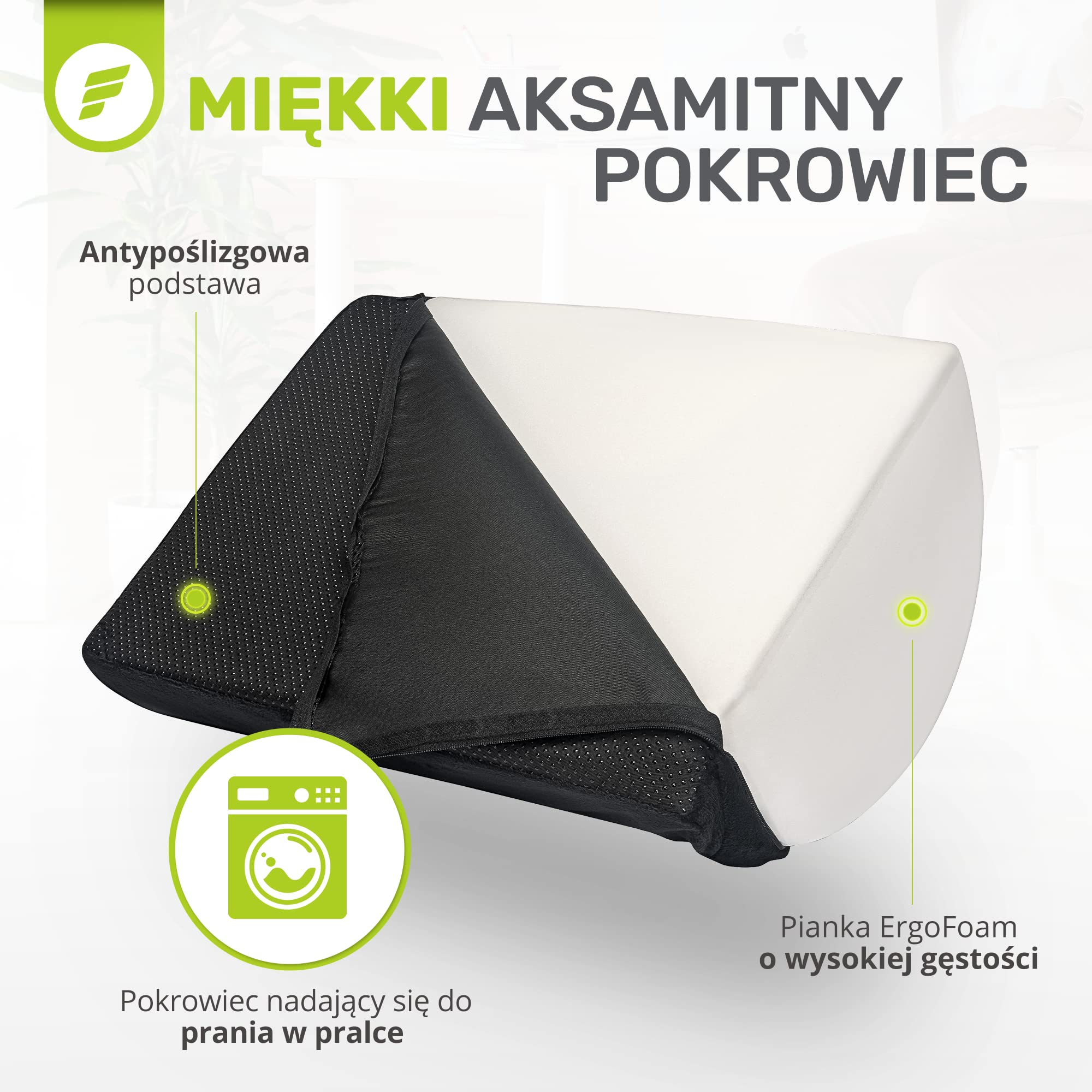 ErgoFoam Regulowany podnóżek pod biurkiem dla dodanej wysokości - duży wysokiej jakości aksamitny miękki piankowy podnóżek na biurko - najwygodniejszy podnóżek na biurku na świecie dla pleców, lędźwiu, bólu kolan (czarny)