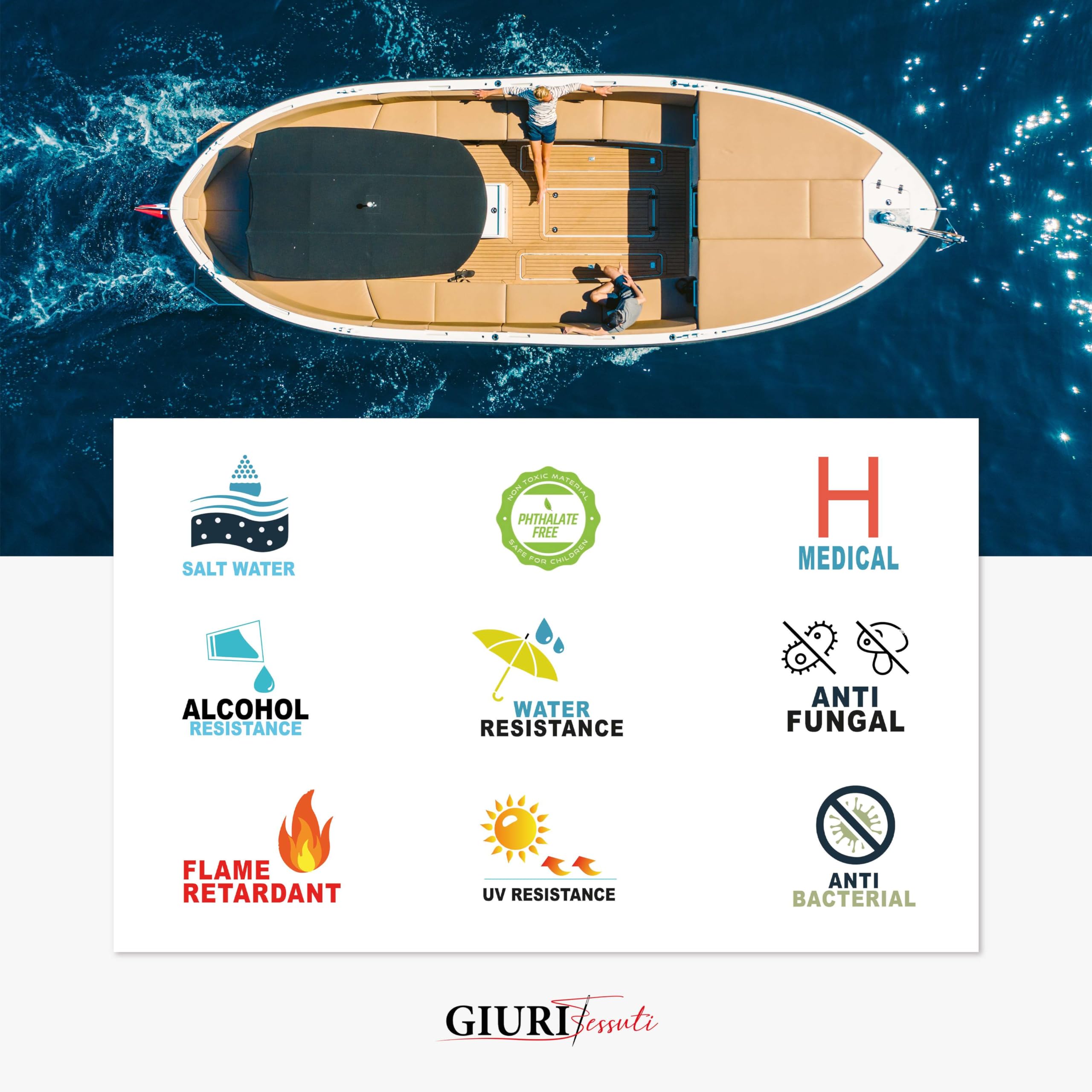 GIURI TESSUTI - CAPRI, Tessuto Contract in Ecopelle Nautica, Ignifugo, Anti-UV, Antibatterico, Impermeabile - per Tappezzeria d'Interni, Esterni, Barche, Auto, Moto (3 MT, BIANCO)