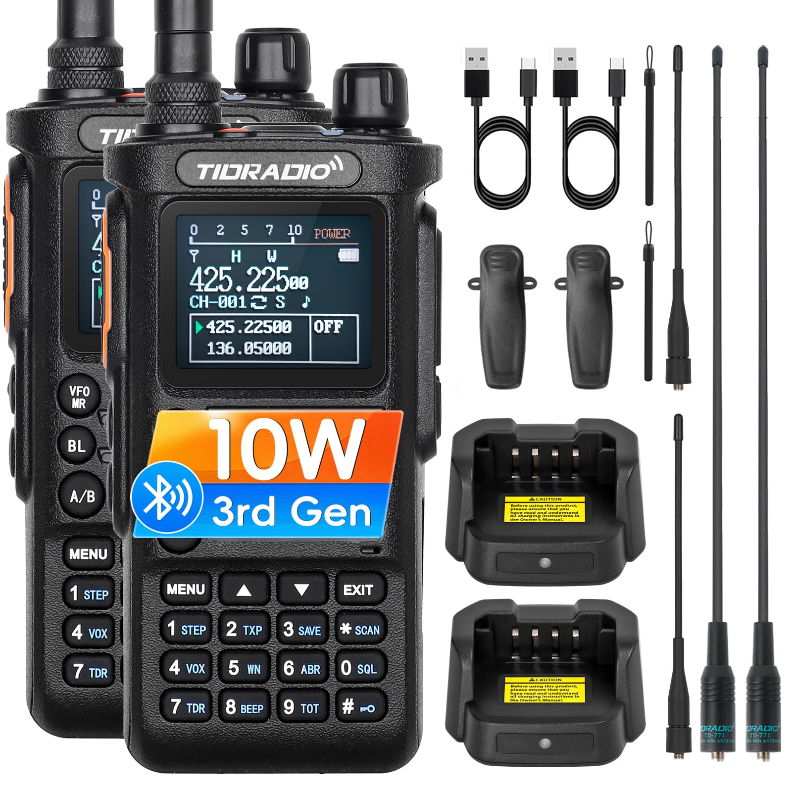 TIDRADIO TD-H8 10W Ham Radio APP/Web Bluetooth Programming, 8-Band, Freq Copy, DTMF, NOAA Weather, 2500mAh Rechargeable, Airband Two Way Radio, Radio Communication for Emergency Hiking Camping-1Pack — view 11