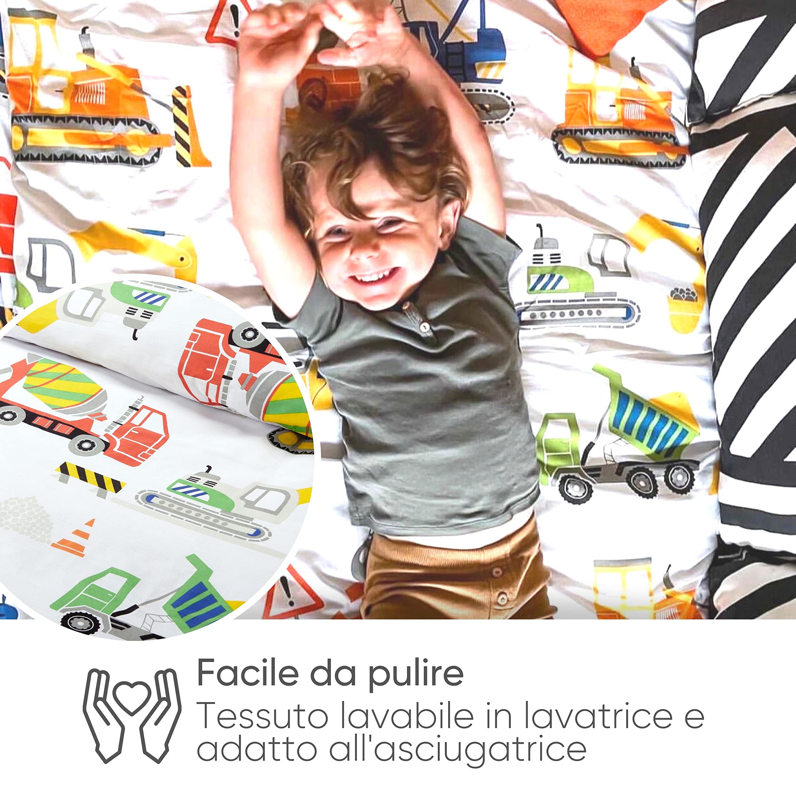 Bloomsbury Mill - Set Copripiumino Piazza e Mezza - Escavatrici, Camion e Gru - Lenzuola Letto Reversibile Per Ragazzi/Ragazee - Set Di Biancheria Da Letto Per Bambini - 200 x 200cm e 2 Federe