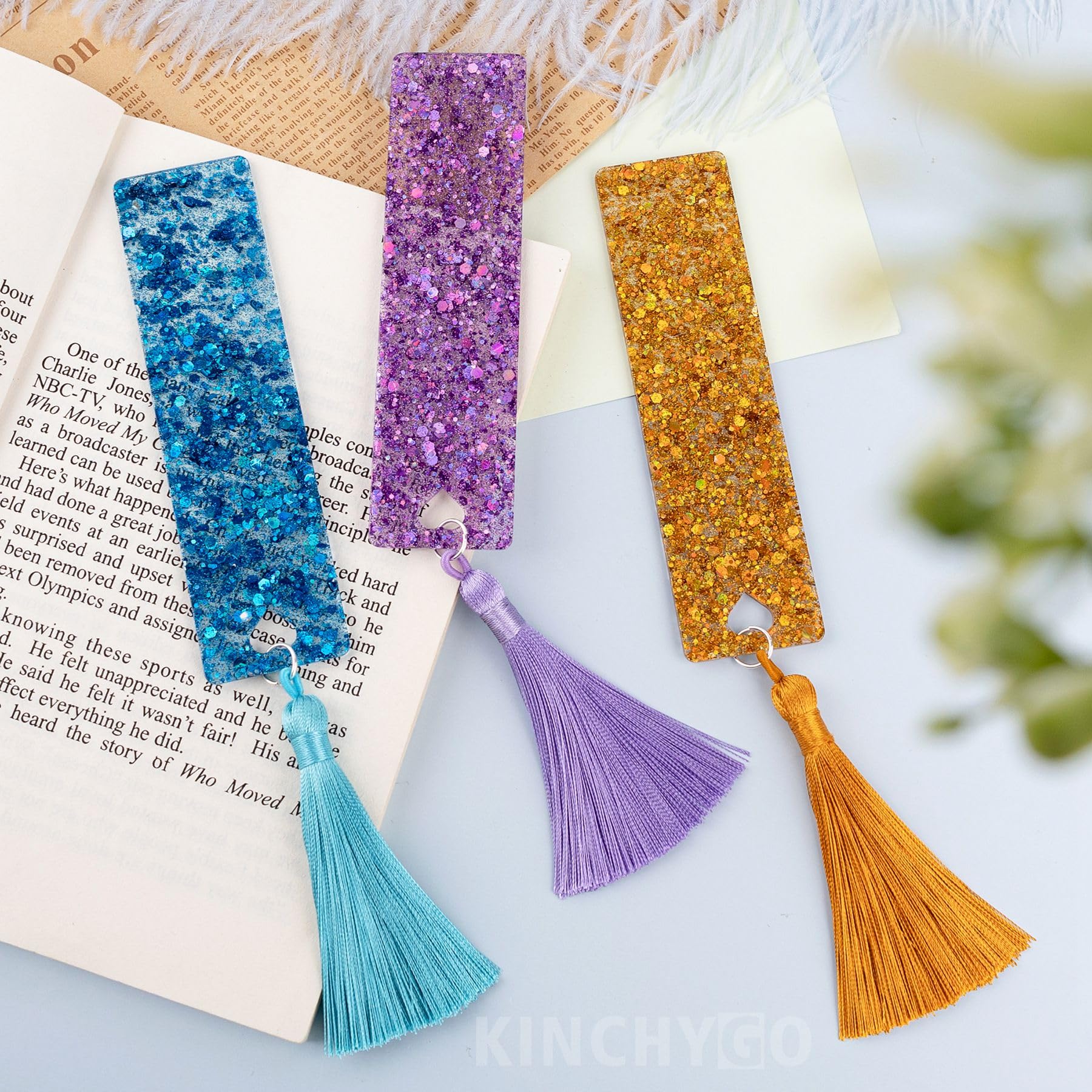 Confezione da 10 segnalibri rettangolari colorati in acrilico glitterato per appassionati di lettura e scrittori (colori B)