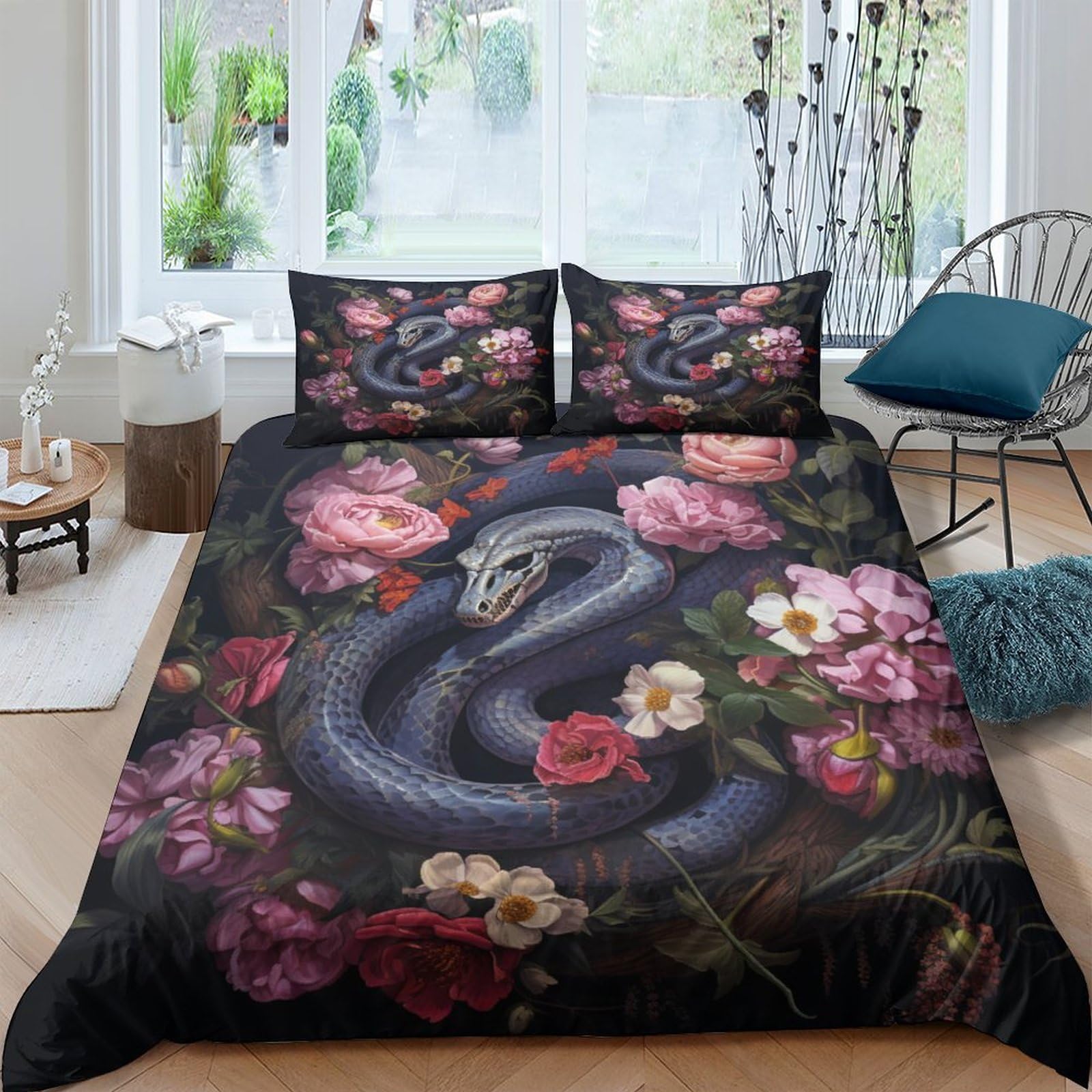 Housse de couette serpent 3D idée cadeau originale parure de lit 3 pièces