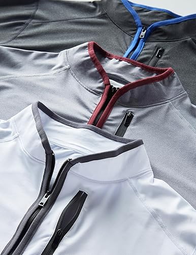Miniatura 6 de Paquete de 3 camisas de manga larga para hombre con cremallera activa de secado rápido, para correr, ciclismo, gimnasio, tops a granel
