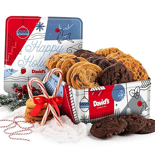 Miniatura 22 de David's Galletas gourmet y frescas horneadas de Feliz Navidad, lata de galletas navideñas surtidas de 1 libra en una caja de regalo de Navidad