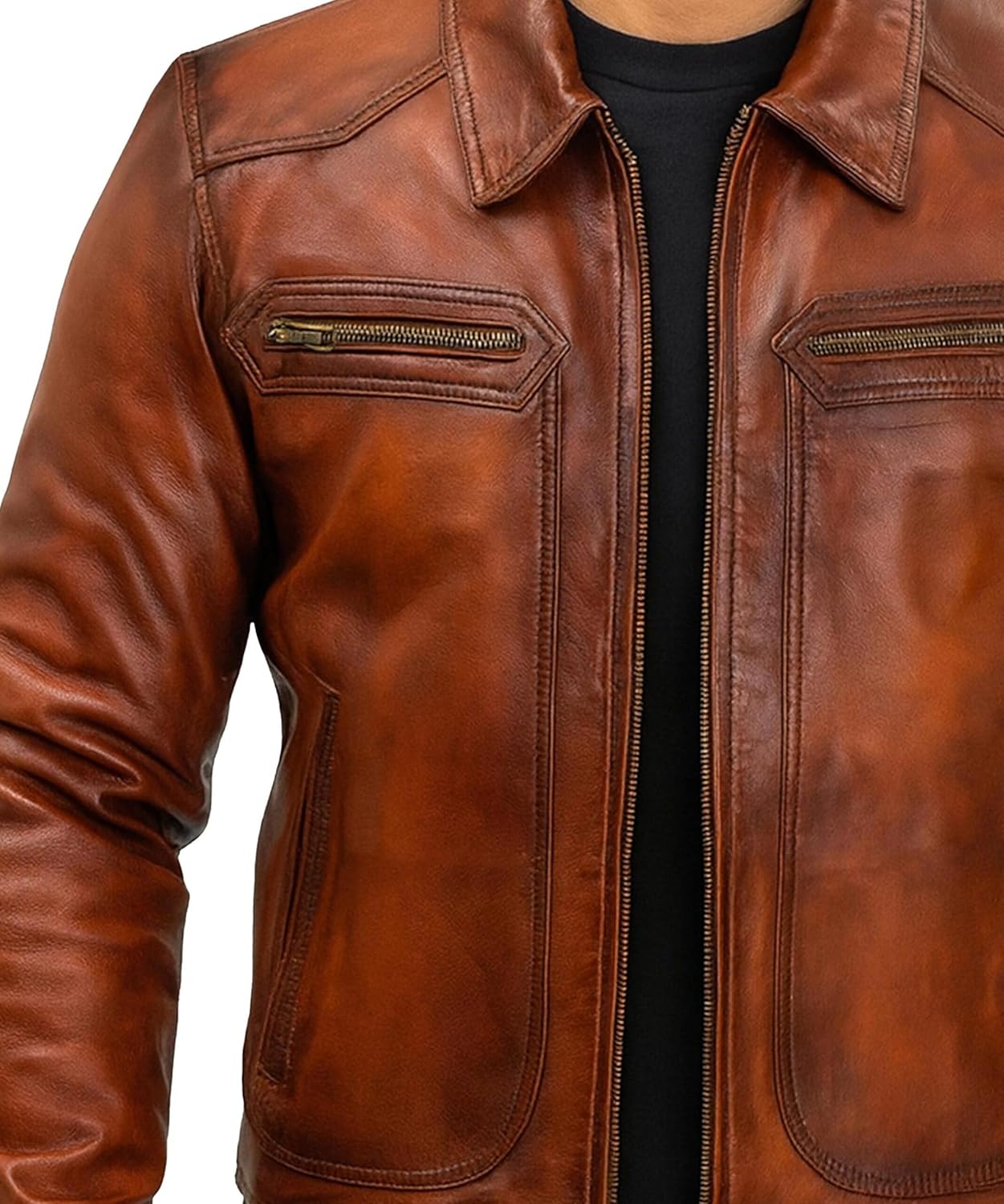 Mens Leather Jacket - Classic Shirt Collar Style Real Lambskin Leather Motorcycle Jacket - Leather Bomber Jacket Men - Image 4
