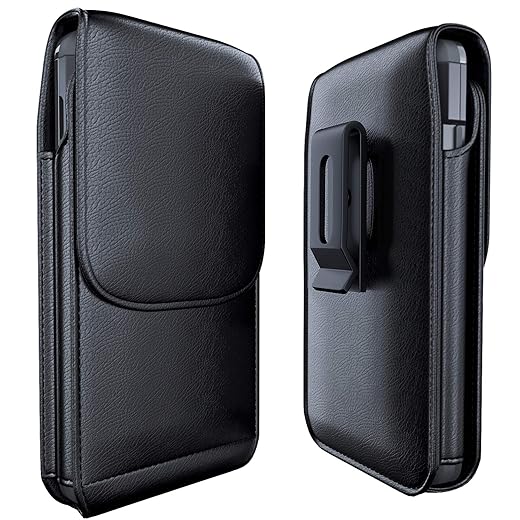 Meilib Holster for iPhone SE, iPhone 8, 7, 6, 6s, Cell Phone Belt Holder Case with Swivel Belt Clip, ID Card Storage Pouch Cover (Fits iPhone with Otterbox Commuter Case on) Black Leather