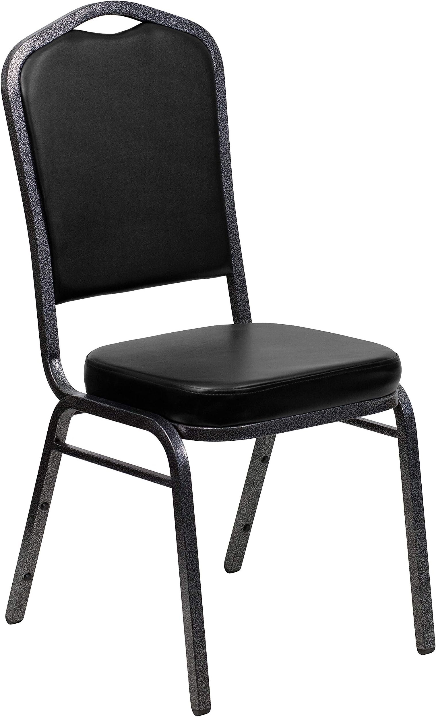 Flash Furniture HERCULES Series Crown Back Stacking Banquet Chair in Black Vinyl - Silver Vein Frame