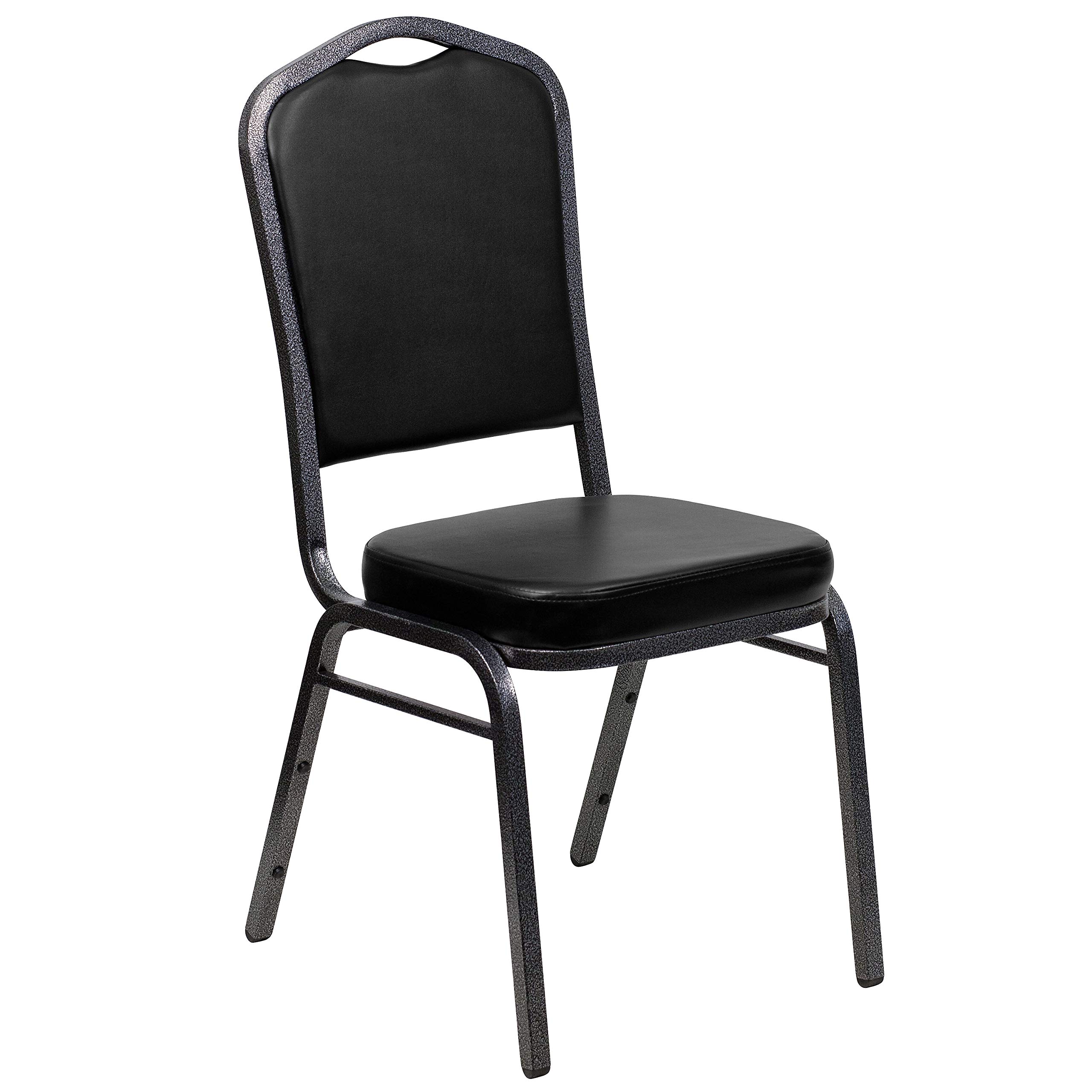 Flash Furniture Black Vinyl/Silver Vein Frame / Set of 1 / Contemporary Stacking Chairs