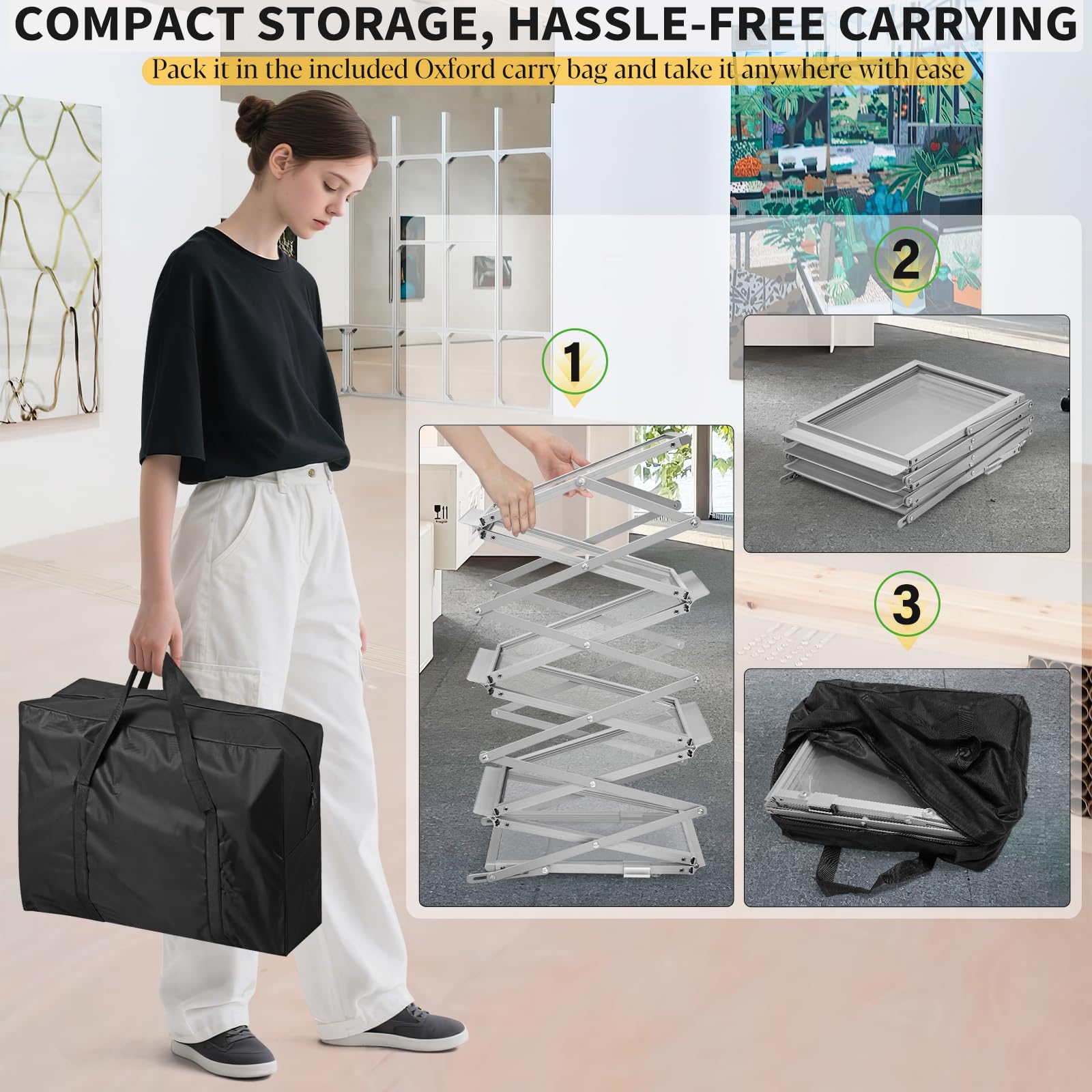 SUNDOY Faltbarer Prospektständer aus Aluminium mit 6 Taschen – tragbarer Zeitschriftenständer mit Tragetasche für Messen, Ausstellungen, Büro und Einzelhandel