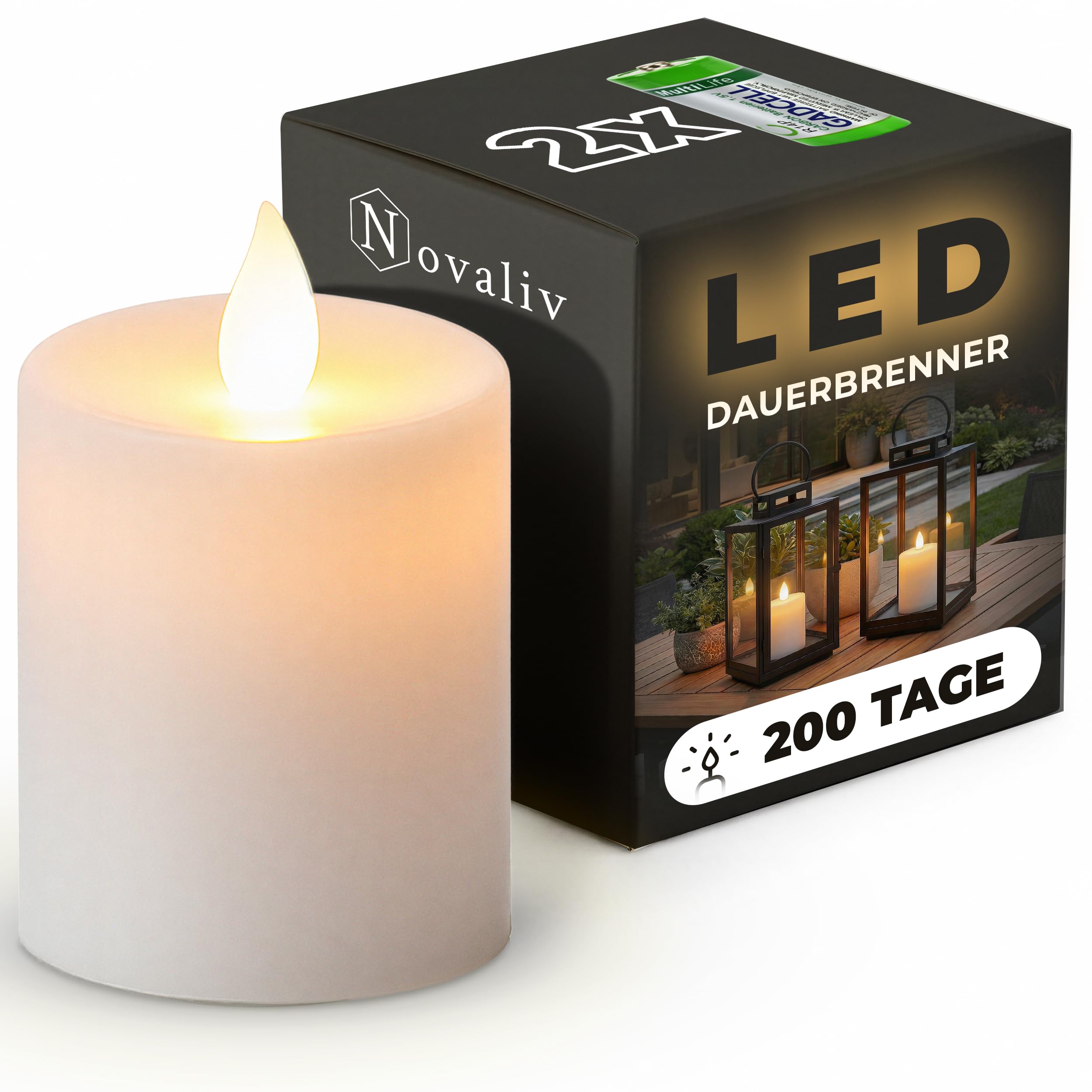 Novaliv LED Kerze Outdoor weiß Grablichter LED mit Batterie Dauerkerze LED Kerzen flackernde Flamme Dauerbrenner LED Friedhofskerze Ambientebeleuchtung Gedenkkerze Sport & Freizeit