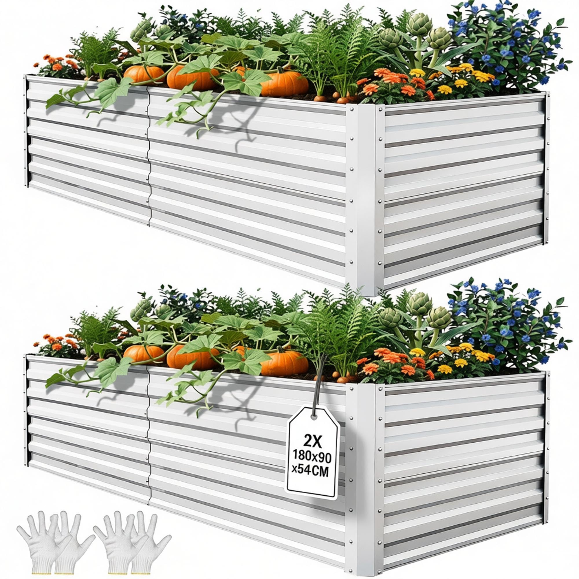YITAHOME Raised Beds for Garden, 1550 L Raised Bed Made of Metal with 0.35 mm Galvanised Steel, Planter with Safety Edge and 4 Support Poles for Garden Fruits and Vegetables ⟮Silver, 240 x 120 x 54 cm