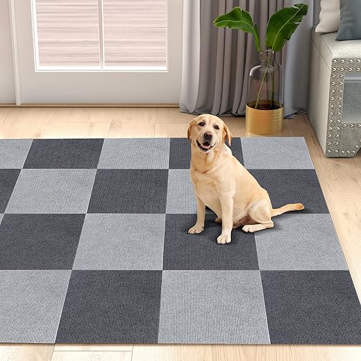 Amazon アップグレード版 吸着マット ジョイントマット タイルカーペット ずれない 防音 洗える ペット 高齢者の滑り止め対策 30 30cm 40枚 グレー濃 薄 ラグ カーペット オンライン通販