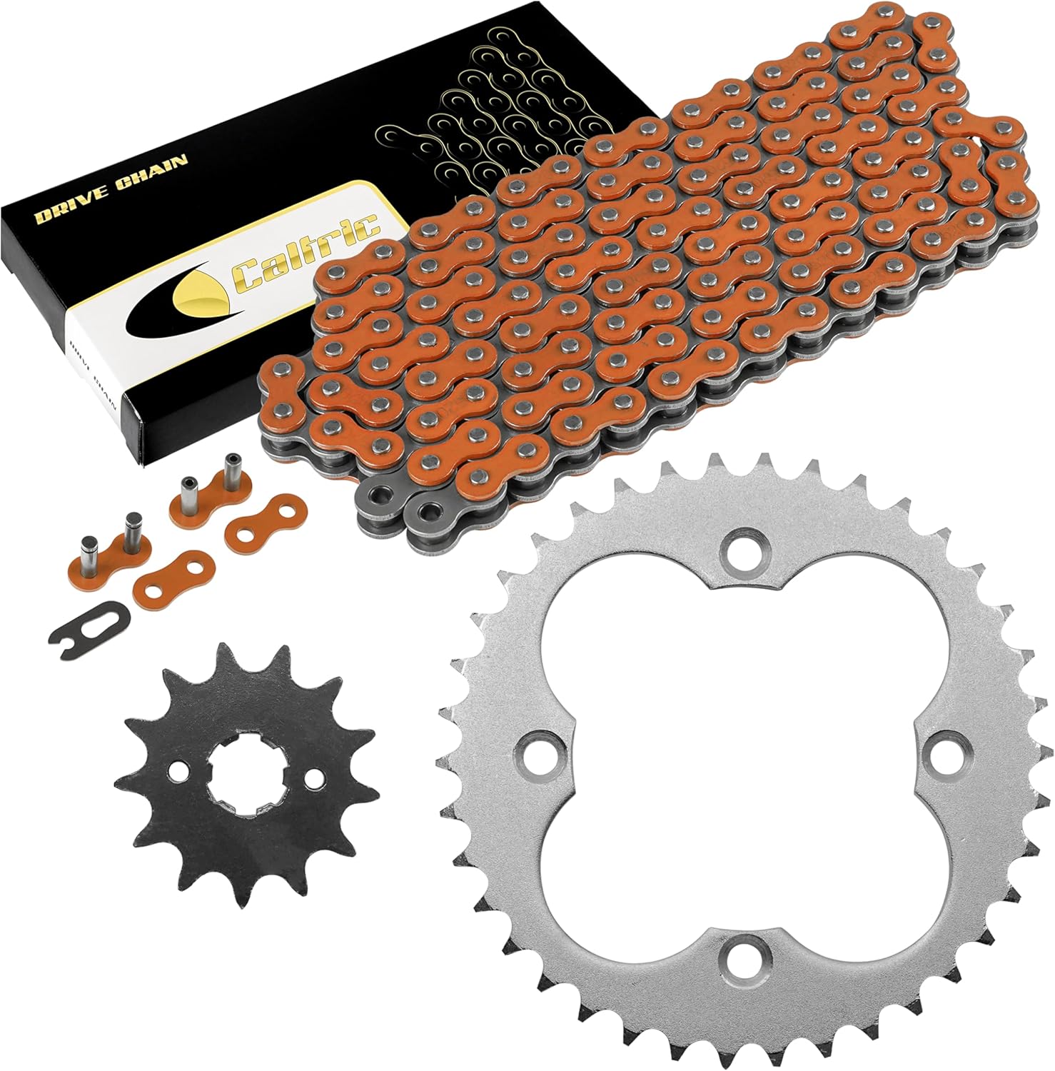 Caltric Orange Drive Chain And Sprockets Kit Compatible with Honda Trx300Ex Trx300X Sportrax 300