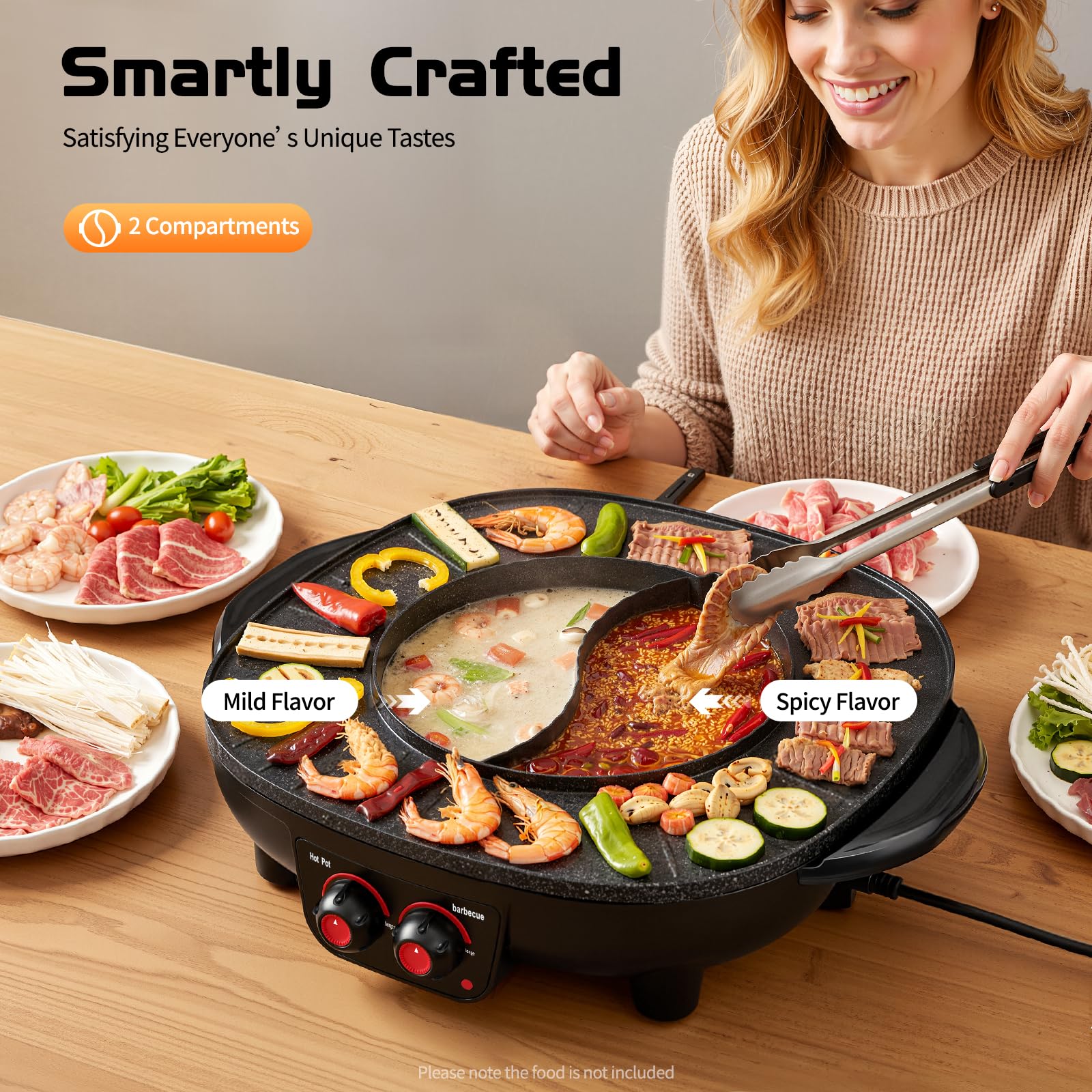 2 in 1 Hot Pot Küche Multifunktions BBQ Elektro Hotpot Ofen Rauchfreie Grillpfanne Grillmaschine (2000W+2000W)