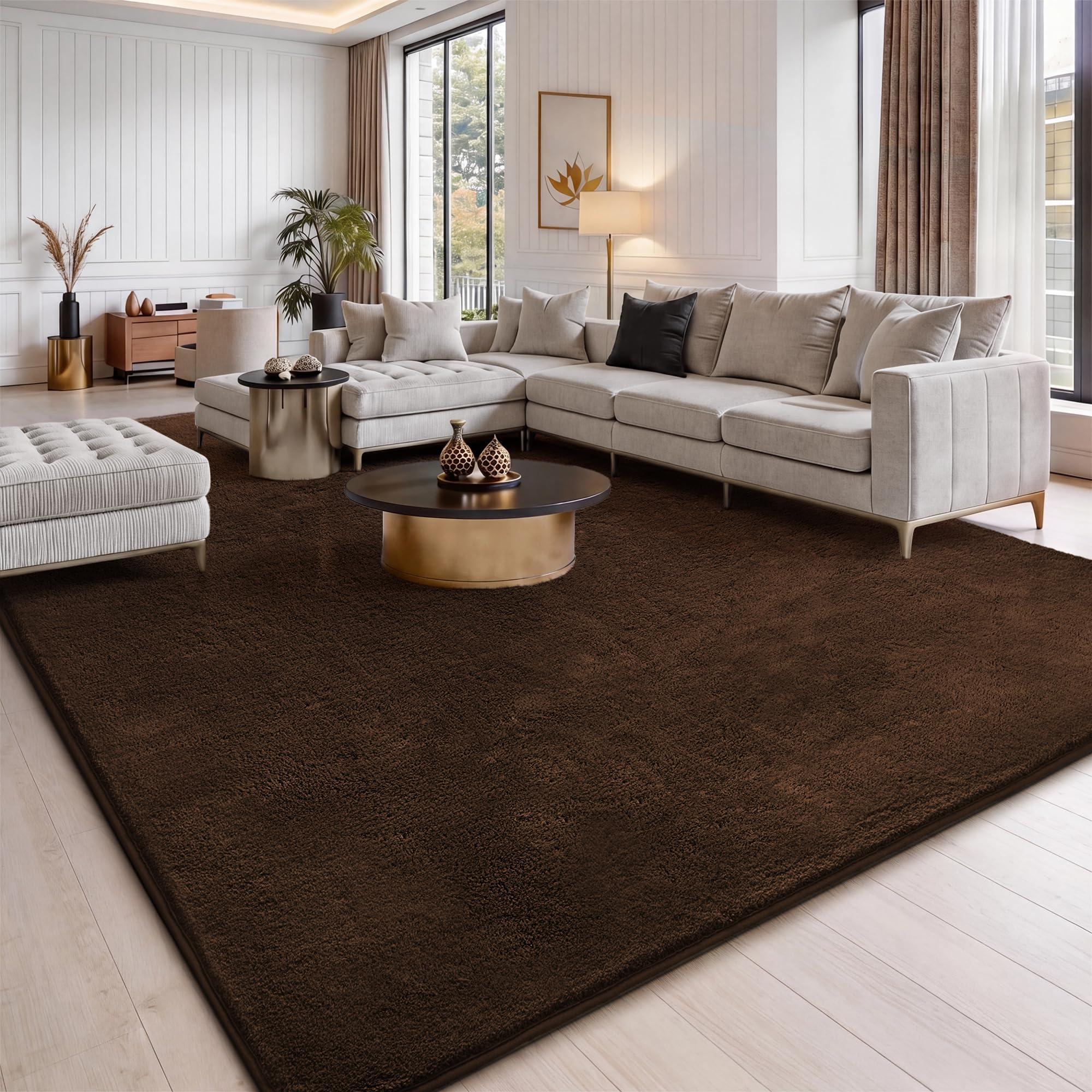 Jungsang Fluffy Rugs Living Room, 120x180cm Soft Shaggy Carpet Rugs for Bedroom, Machine Washable Anti Slip, Non Shedding Modern Indoor for Dorm Teens Room Decor, Coffee Brown — image 1