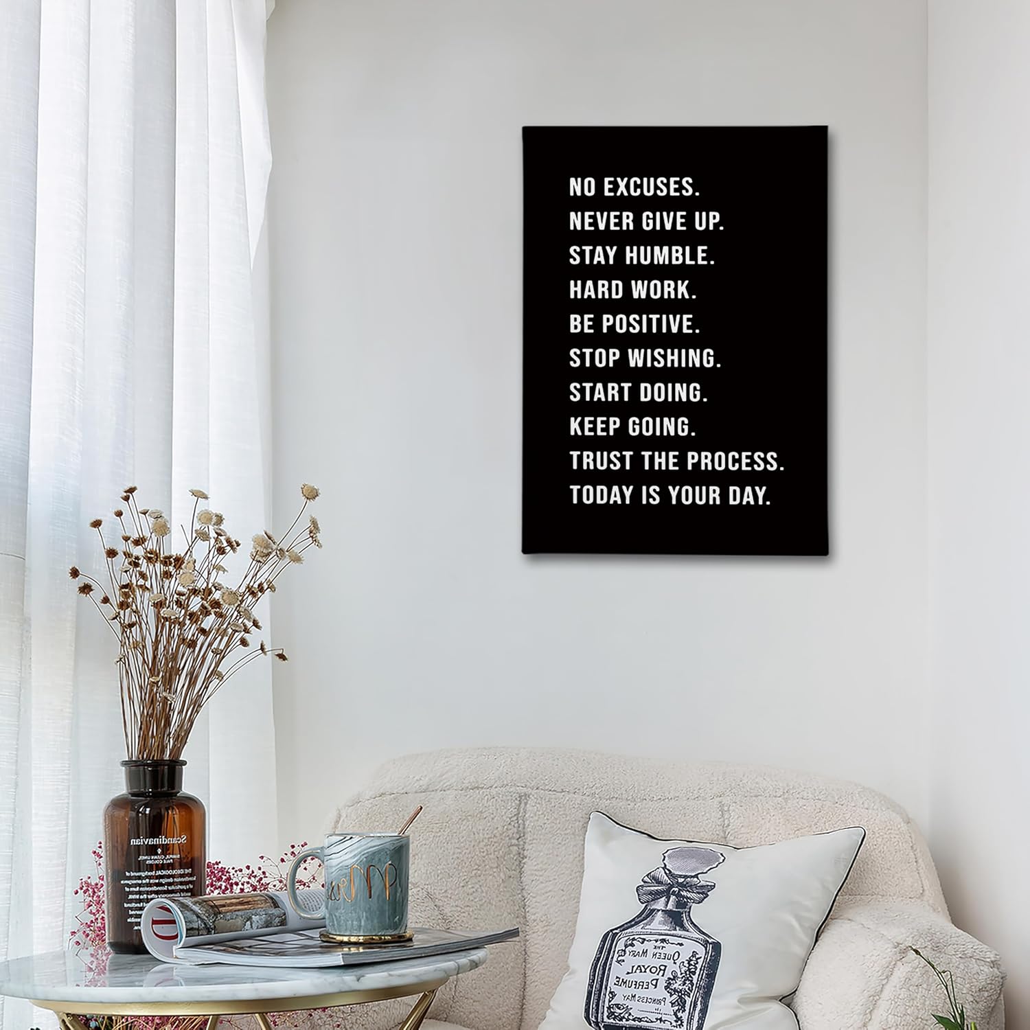 PHAMTE No Excuses Never Give Up Inspirational Workout Wall Art, Motivational Inspirational Print Framed Canvas Painting Artwork Home Gym Yoga Exercise Fitness Room Office Decor（16x24 Inch