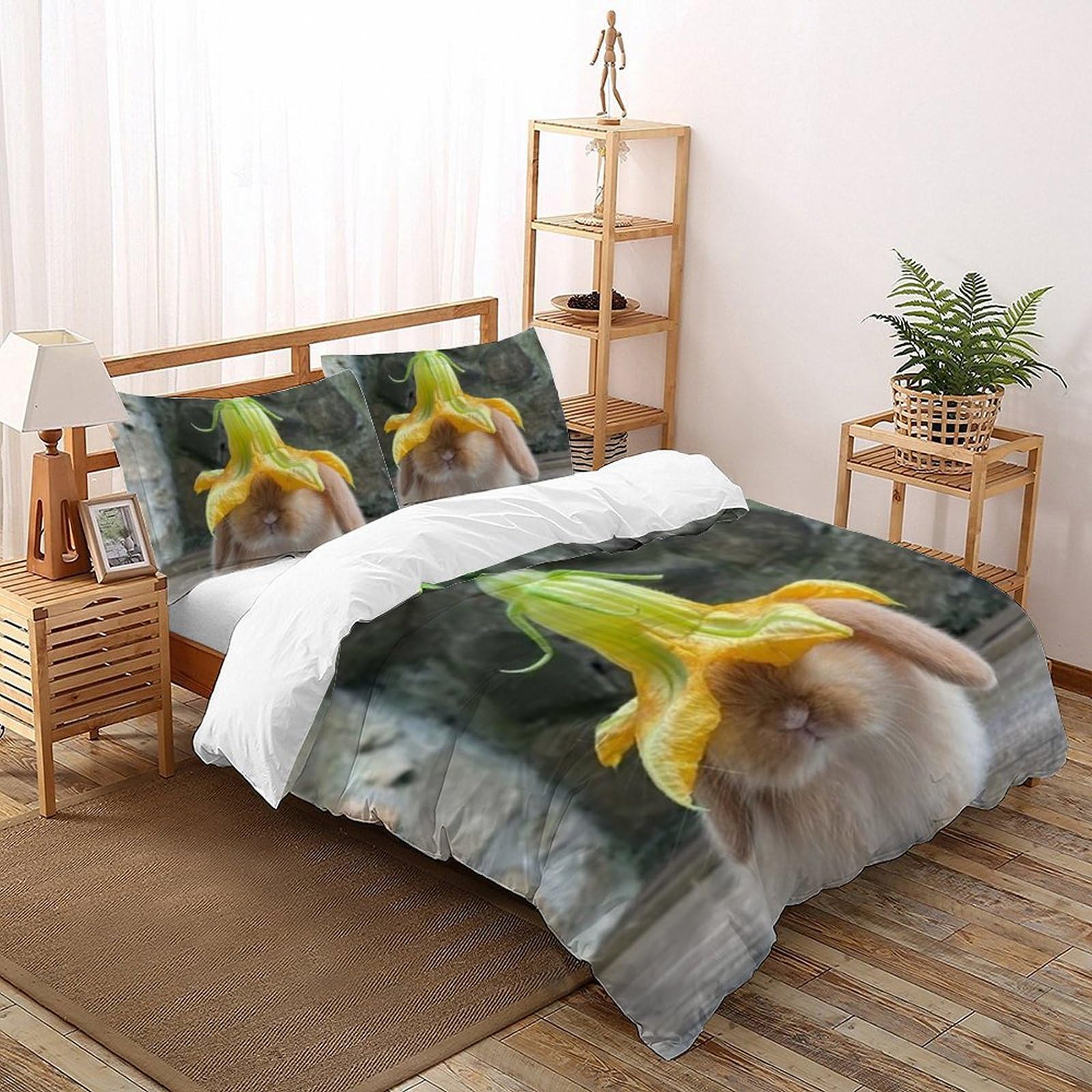 Housse de couette lapin microfibre anti-plis literie imprimé 3D pour lit king size