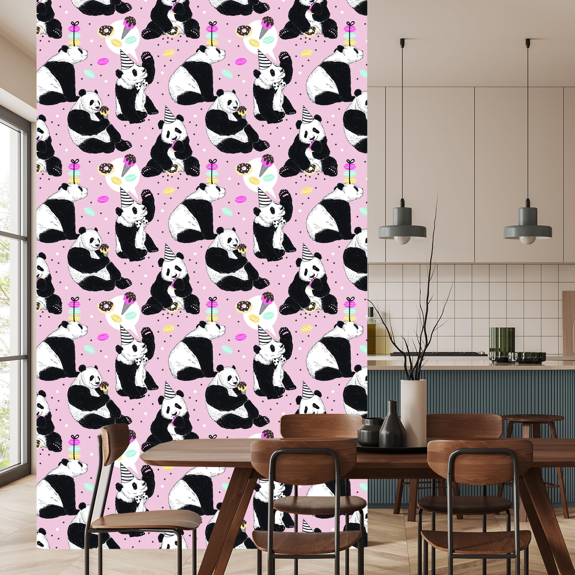 Vliestapete Panda und Süßigkeiten 50 x 1000 cm