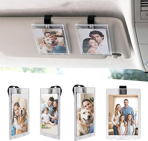 Yuoyar 4 soportes magnéticos para fotos de automóvil para visera, soporte para fotos de automóvil con clips para una fácil visualización, marco de