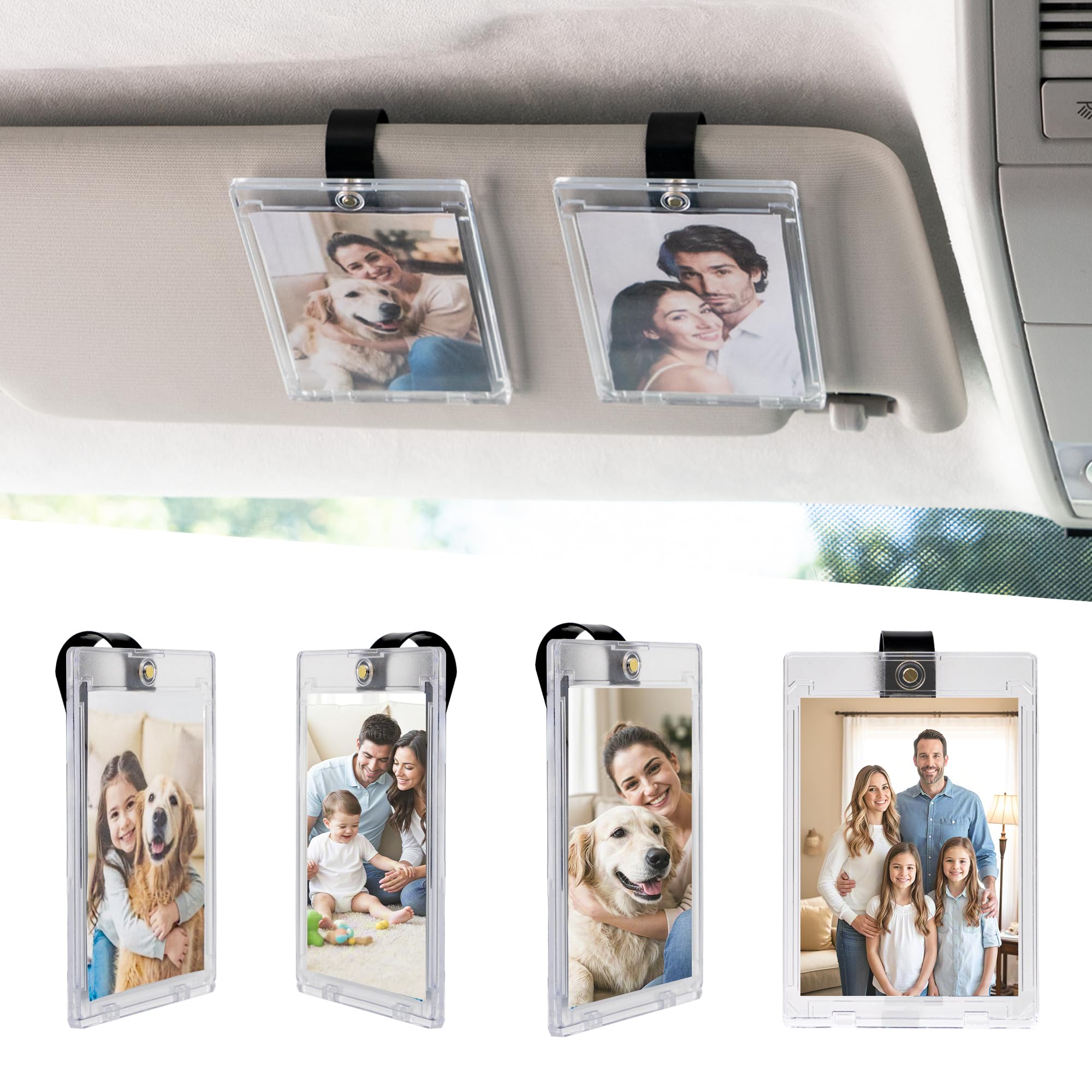 Yuoyar 4 Packs Magnetic Car Picture Holder for Visor - Car Photo Holder with Clips for Easy Display