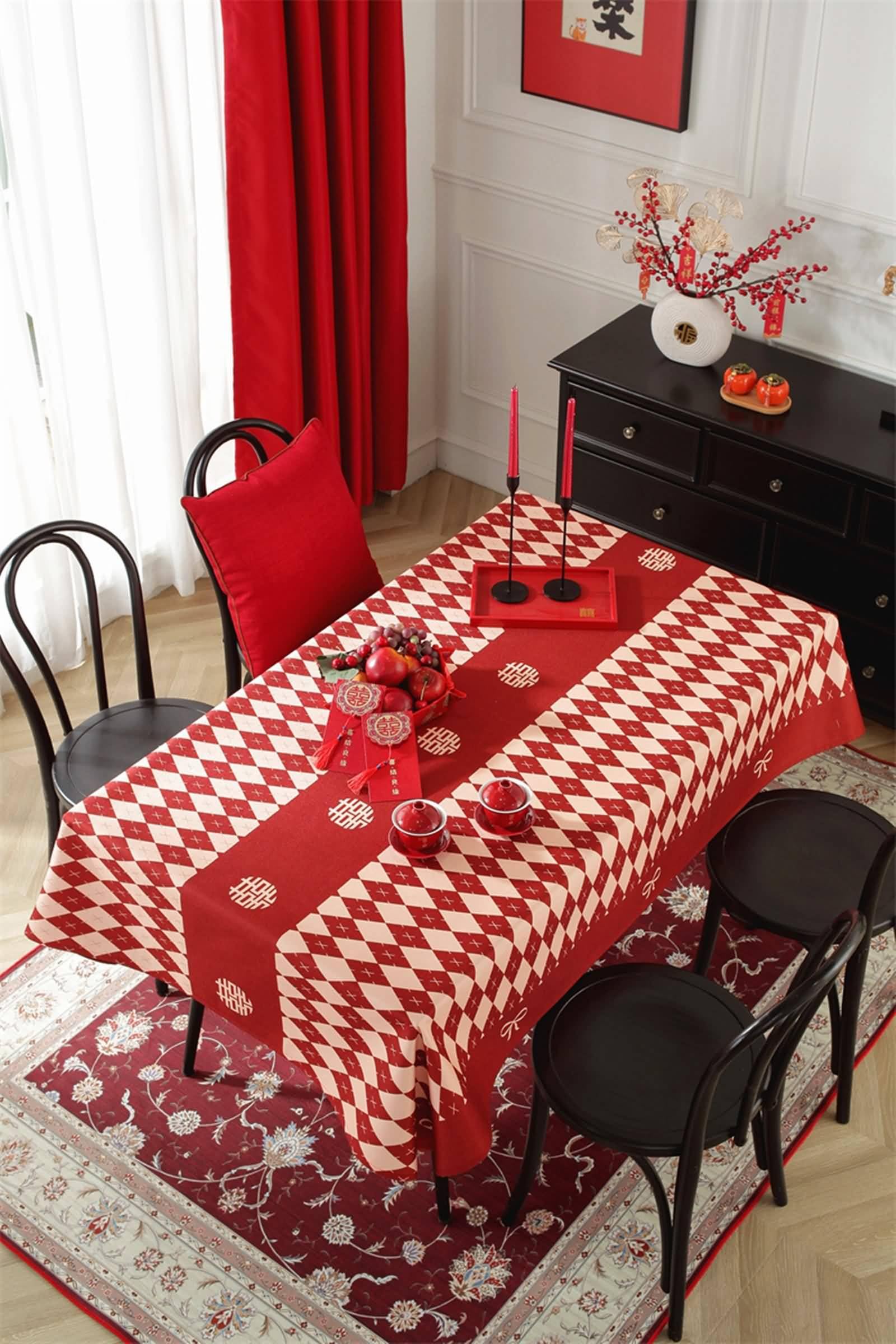 Tovaglie Antimacchia Rettangolari, Tovaglie 135 x 160 cm Reticolo del rombo in Poliestere Tovaglia per Casa e Cucina, Tovaglia Elegante per PicnicRossoStile 2