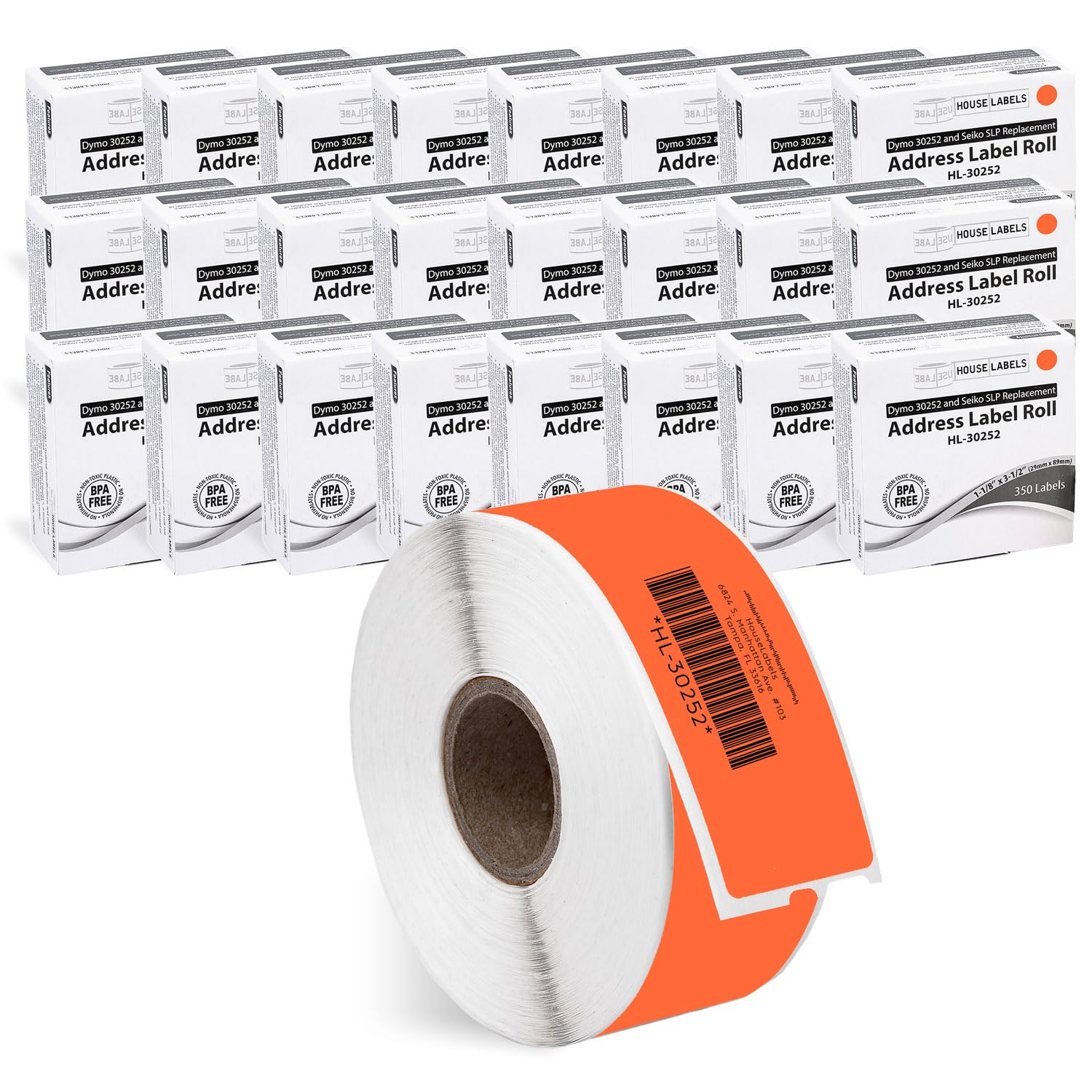 HOUSELABELS Compatible DYMO 30252 Orange Address Labels (1-1/8" x 3-1/2"), Strong Permanent Adhesive, Compatible with DYMO LW 450, 4XL, Rollo & Zebra